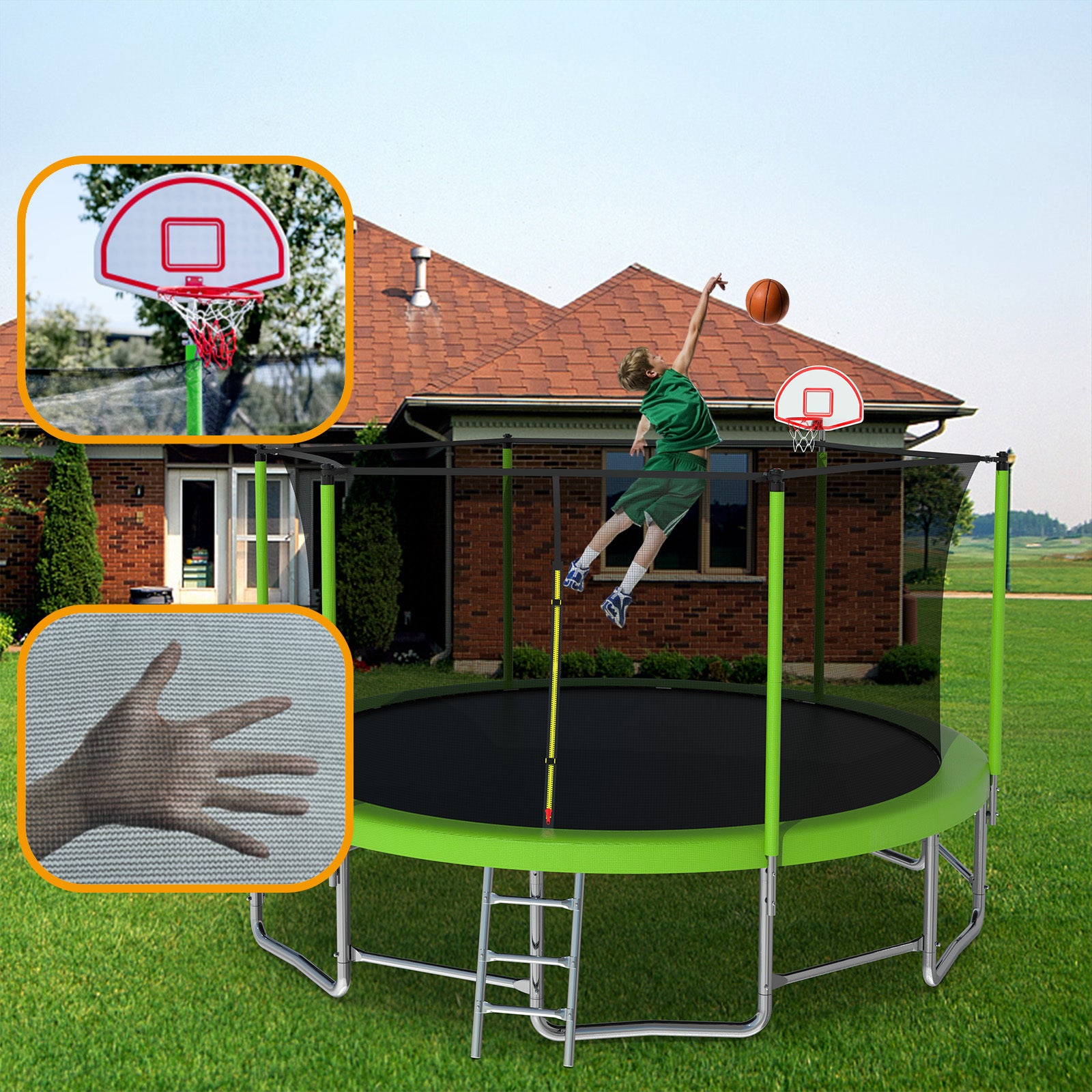 15FT Large Trampoline with Safety Enclosure Net for Kids - Outdoor Backyard Recreational Jumping for Children's Play & Exercise