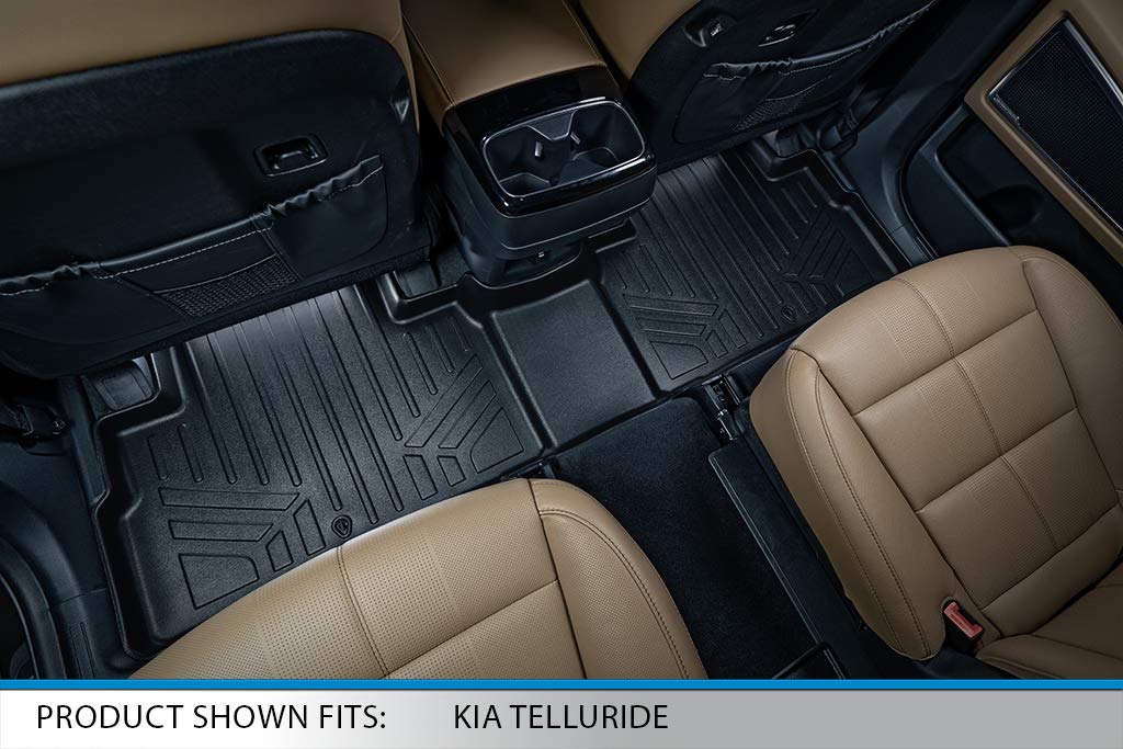 SMARTLINER All-Weather Custom Fit Black 2-Row & Cargo Floor Mats for 2020-2023 Kia Telluride - Perfect Fit for 2nd Row Bench/Bucket Seats with Center Console | Durable Protection for Mud, Snow & Spills