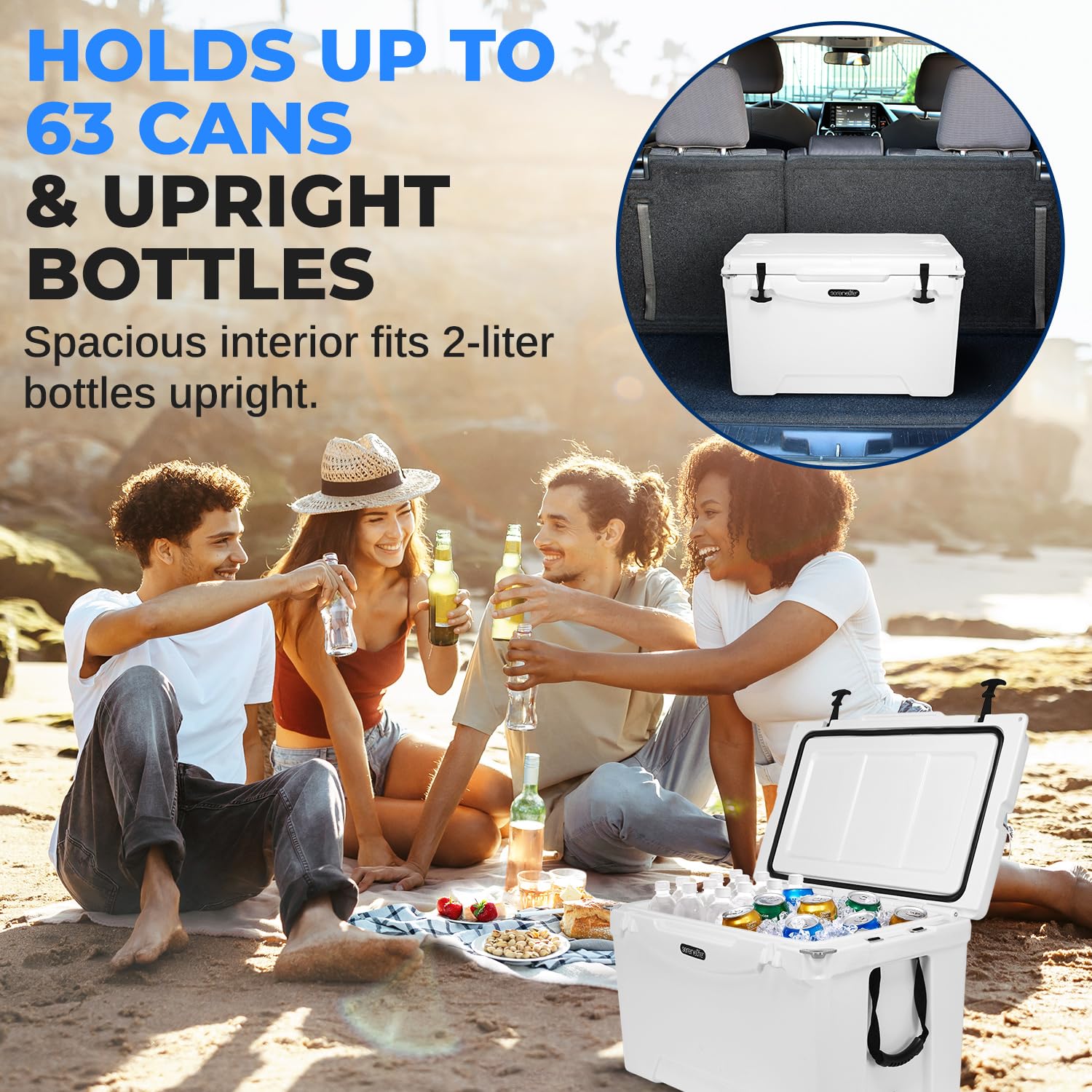 SereneLife Ultra-Tough 50 Quart Rotomolded Cooler - Heavy Duty Insulated Ice Chest Holds 64 Cans & Keeps Ice 5 Days | Portable Cooler Box for Camping, Beach, Picnics, Tailgating, Fishing & Outdoor Adventures
