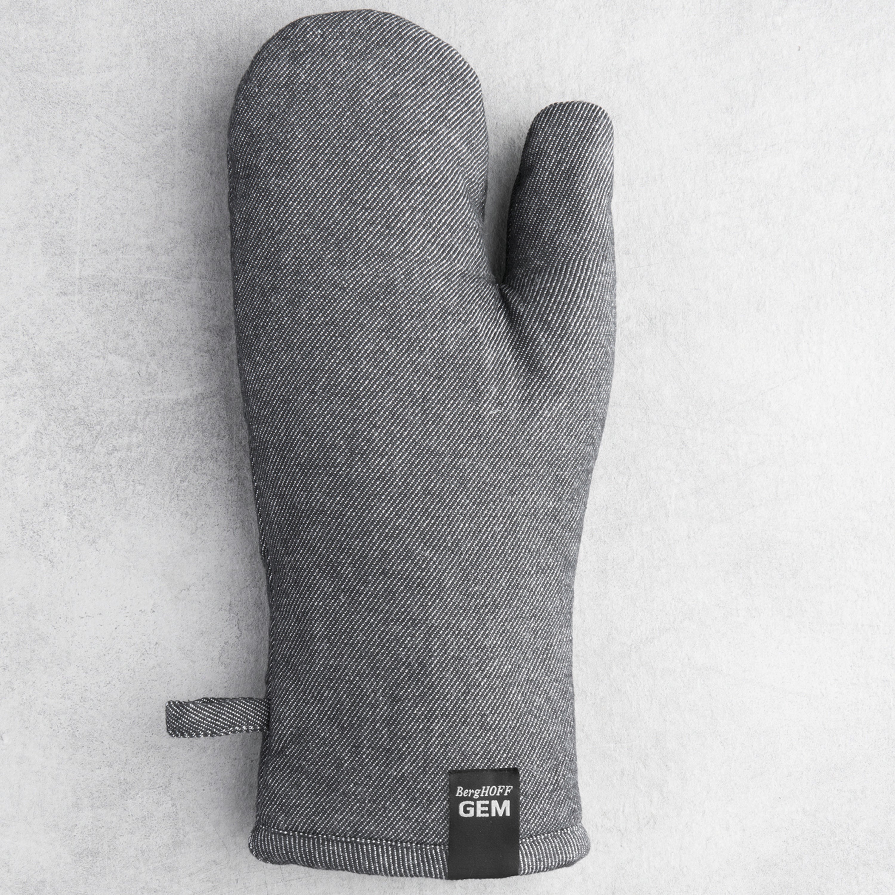 BergHOFF GEM 100% Cotton 2-Piece Oven Mitt Set, Heat Resistant Kitchen Gloves with Non-Slip Grip - Black Denim Look for Baking, Grilling & Cooking Protection