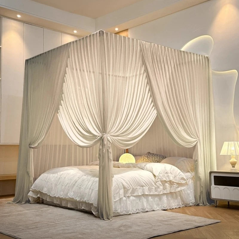 Luxury Silky Semi-Sheer Canopy Bed Curtain - Elegant Sheer Fabric for Romantic Bedroom Decor, Wedding, Nursery & Boho Chic Home Decor