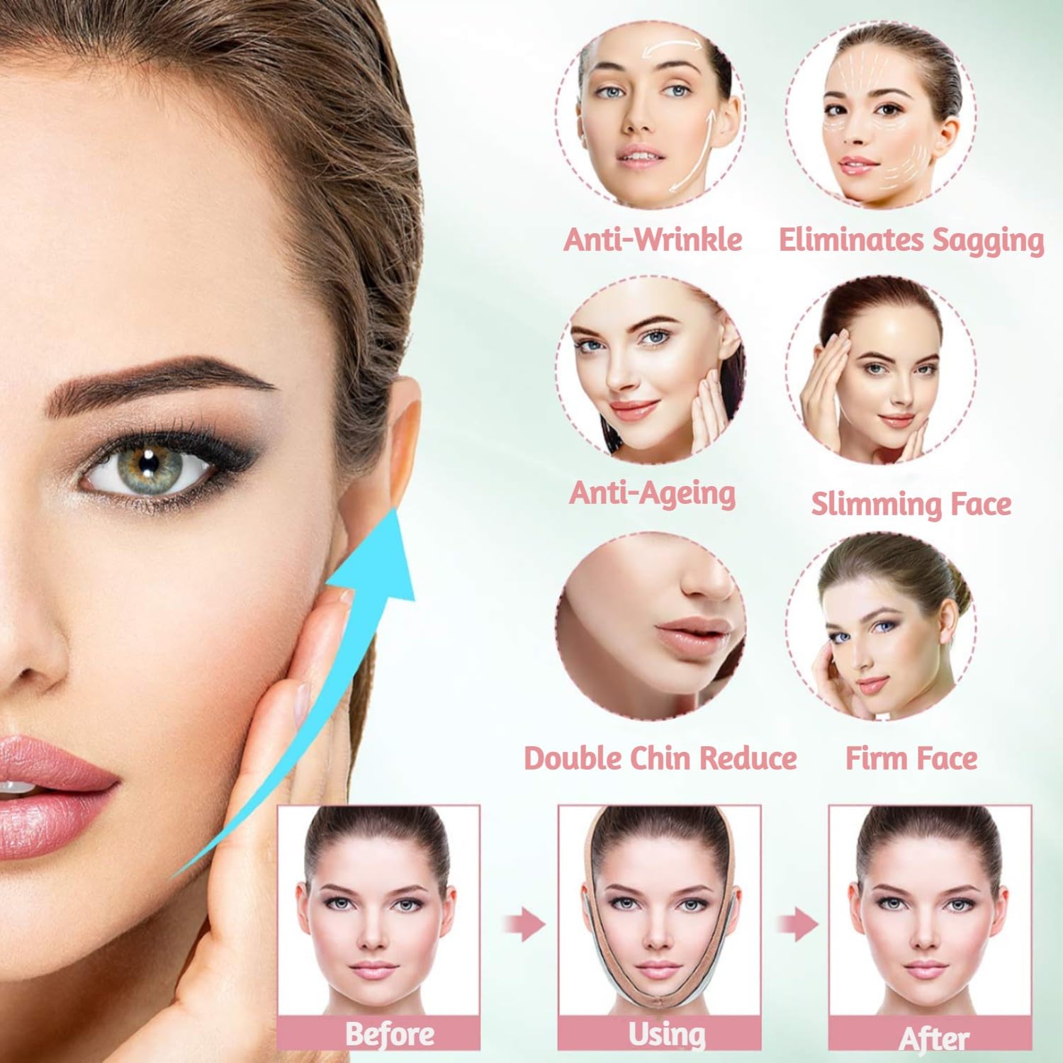 Careopeta Face Lifting Mask & Slimming Belt - Double Chin Reducer for Women & Men | Chin Shaper & Jawline Contouring Tool | V-Line Face Slimming Mask (Pink) | Perfect for Home Spa, Self-Care & Beauty Routine