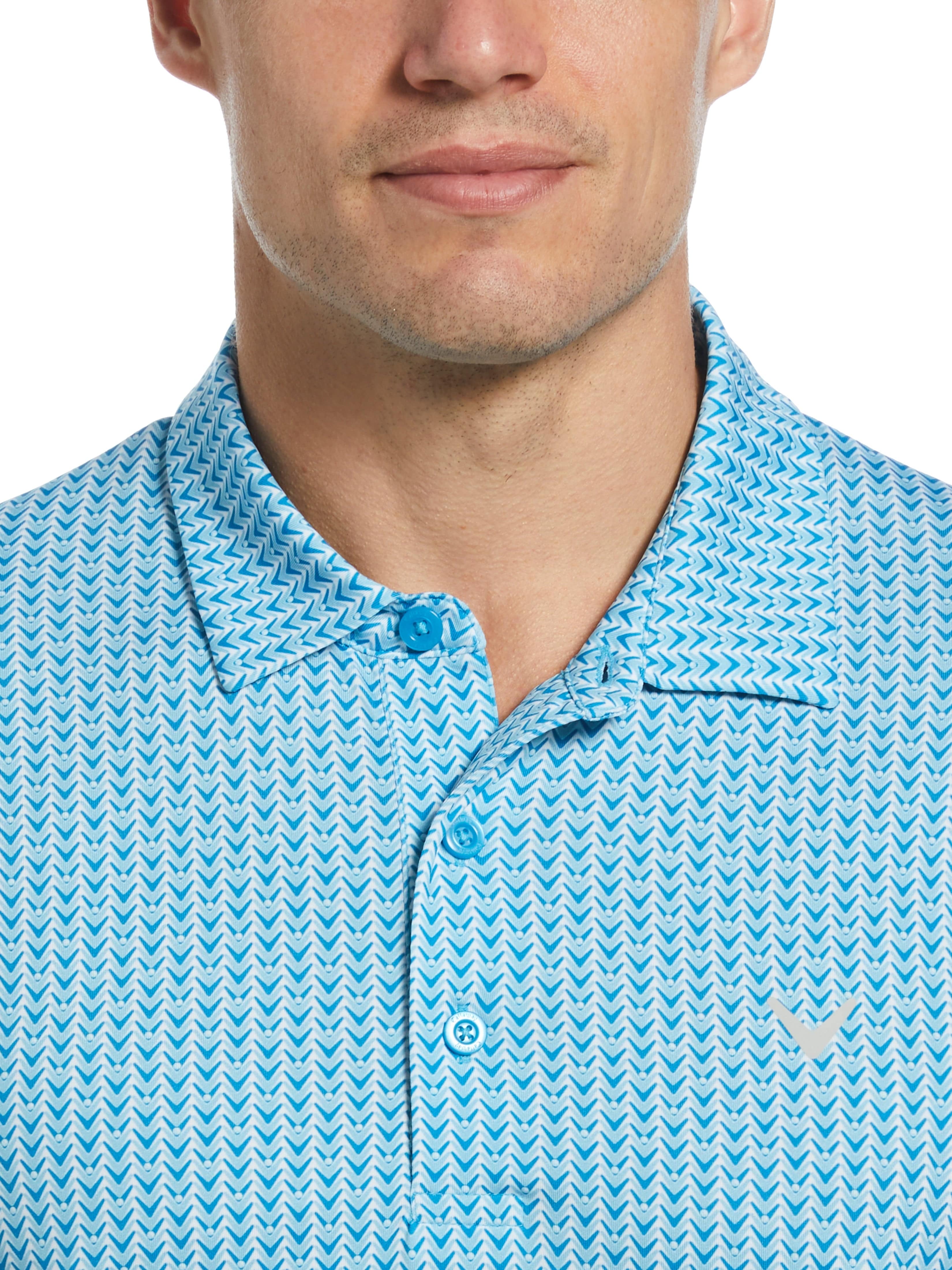 Men's Herringbone Print Polo Shirt - Classic Casual Button-Down Collar Short Sleeve Top for Business, Golf & Everyday Wear
