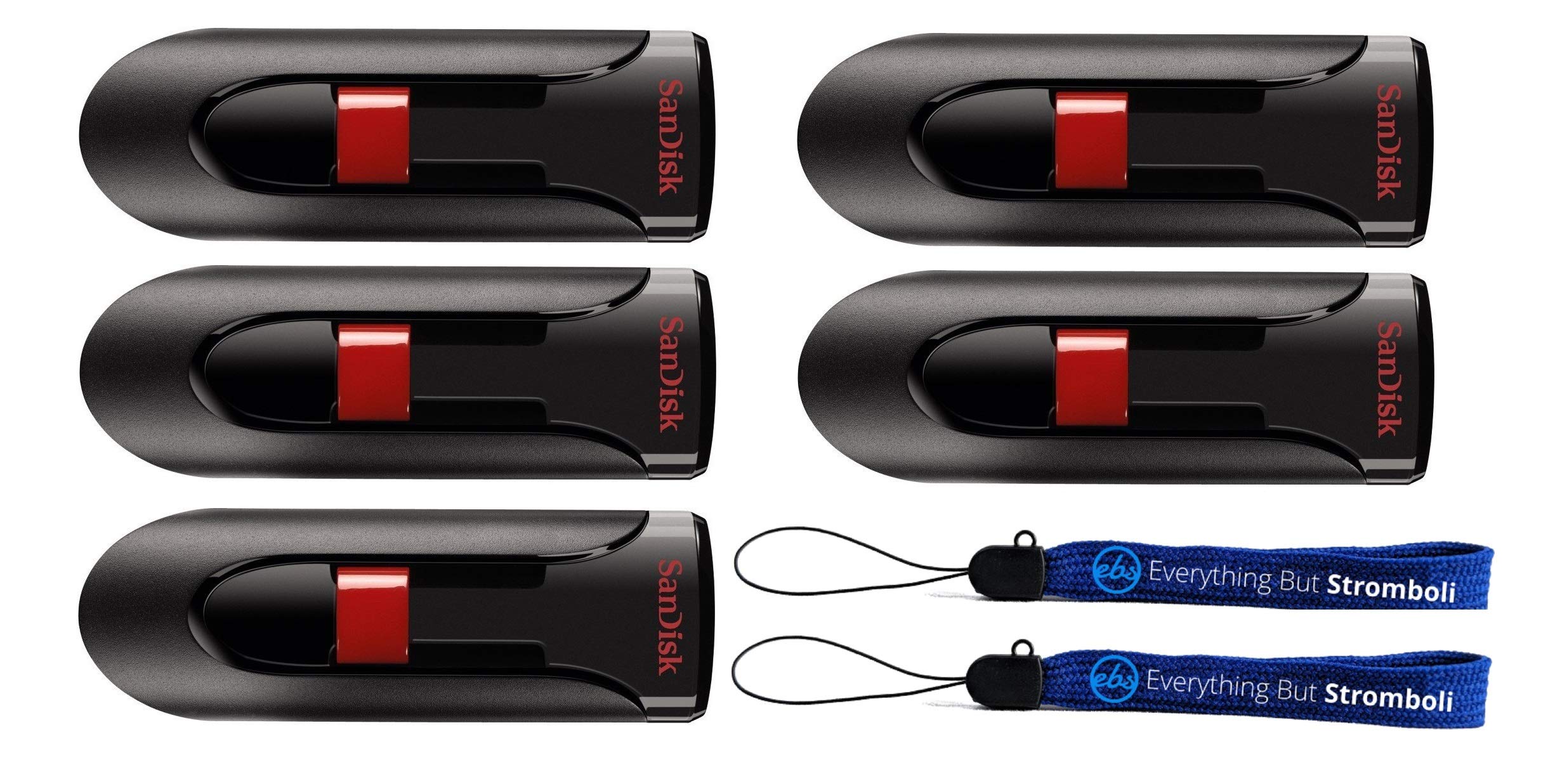 SanDisk 128GB USB 2.0 Flash Drive 5-Pack with Lanyards for Office & School Use