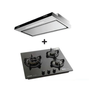 Ellane EH 2990 90cm Stainless Steel Slimline Range Hood & WG 248SV 3-Burner Glass Cooktop with Safety Device - Modern Kitchen Ventilation & Cooking Solution for Home Chefs