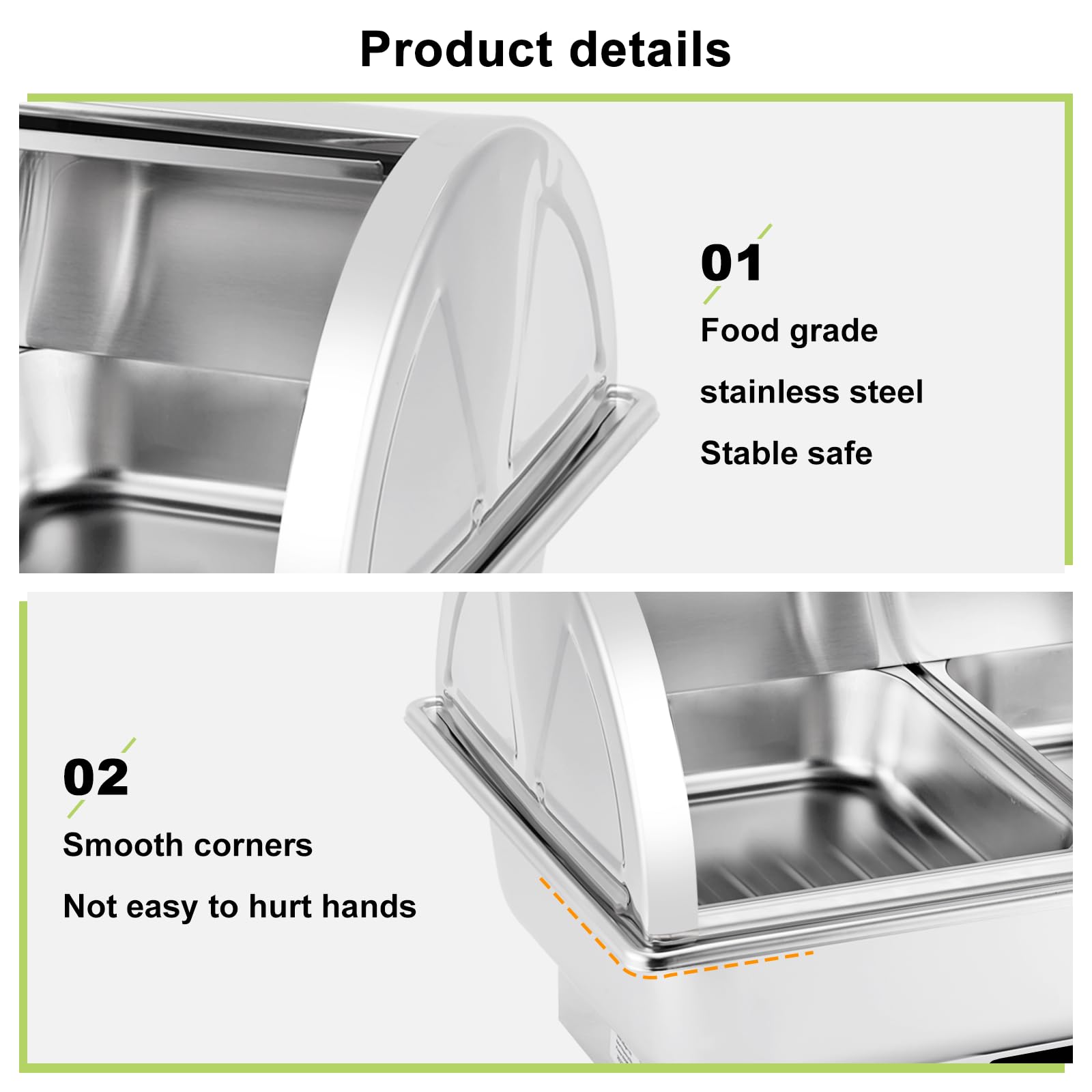 Electric Roll Top Chafing Dish Buffet Set - 2 Stainless Steel Pans with Digital Temperature Control | Commercial Food Warmer & Steam Table for Catering, Buffets, Parties & Events