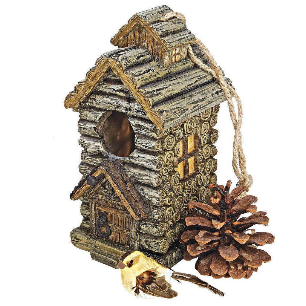 Design Toscano Backwoods Bird House Collection: Rustic Cabin-Style Birdhouse for Outdoor Garden Decor - Attract Wild Birds to Your Yard, Perfect for Countryside & Woodland Settings