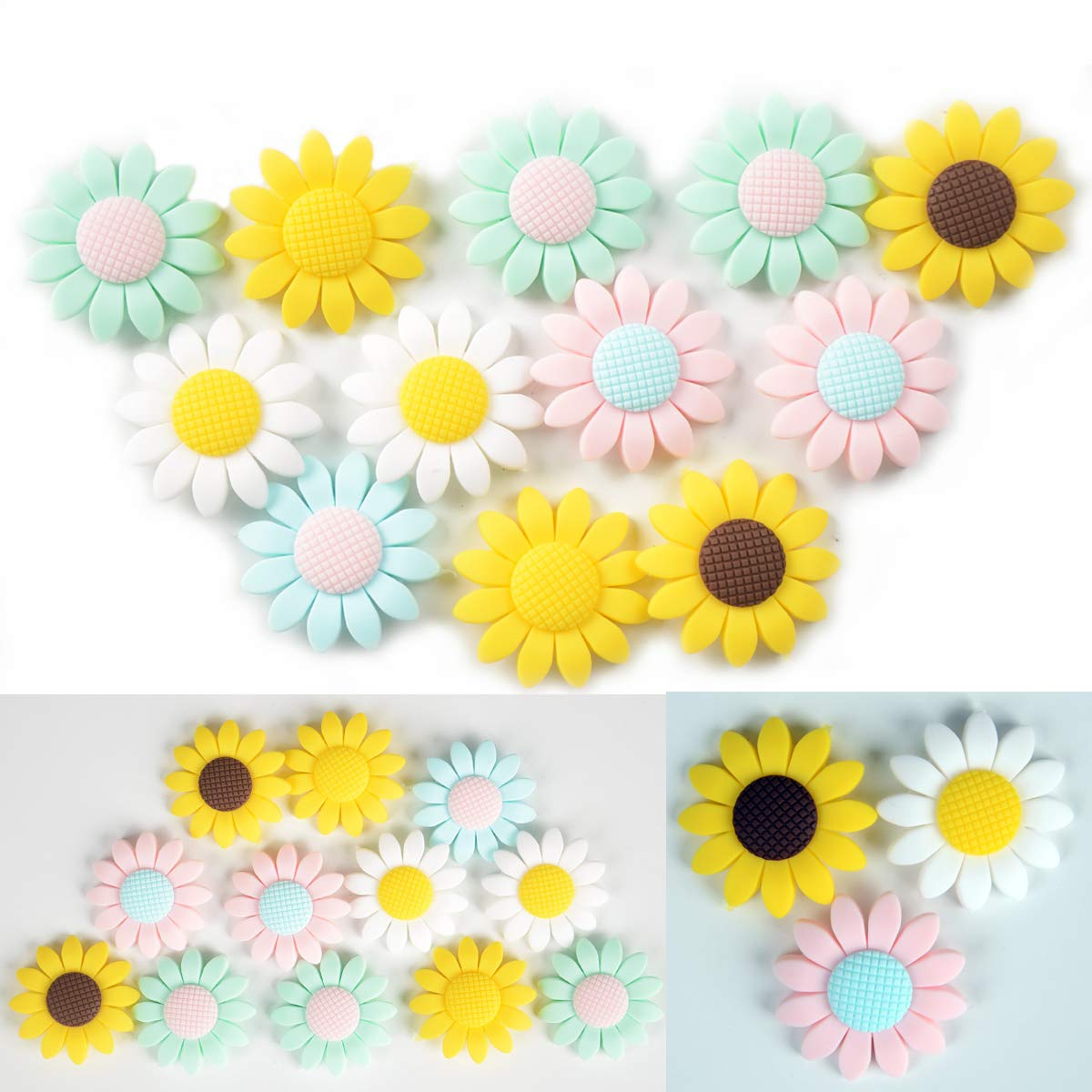 24pcs Silicone Sunflower Beads for Keychain Making, DIY Bracelet & Jewelry Crafting - Cute Animal Flower Beads for Necklaces, Keyrings & Mom Gifts (Perfect for DIY Projects, Party Favors & Handmade Accessories)