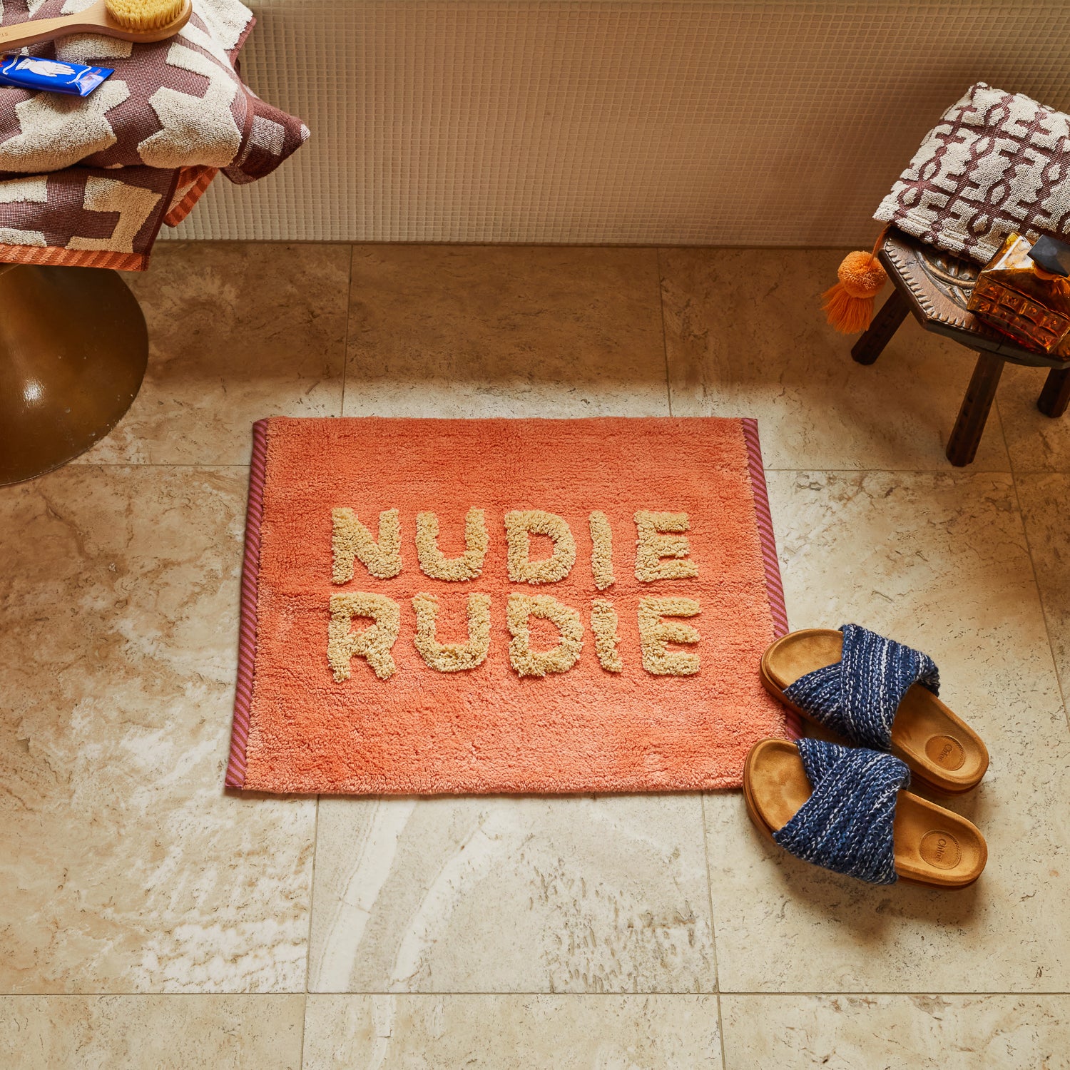 Tula Nudie Bath Mat Mini - Soft Absorbent Microfiber Bathroom Rug for Showers & Baths - Desert Color - Perfect for Small Spaces & Kids Bathrooms