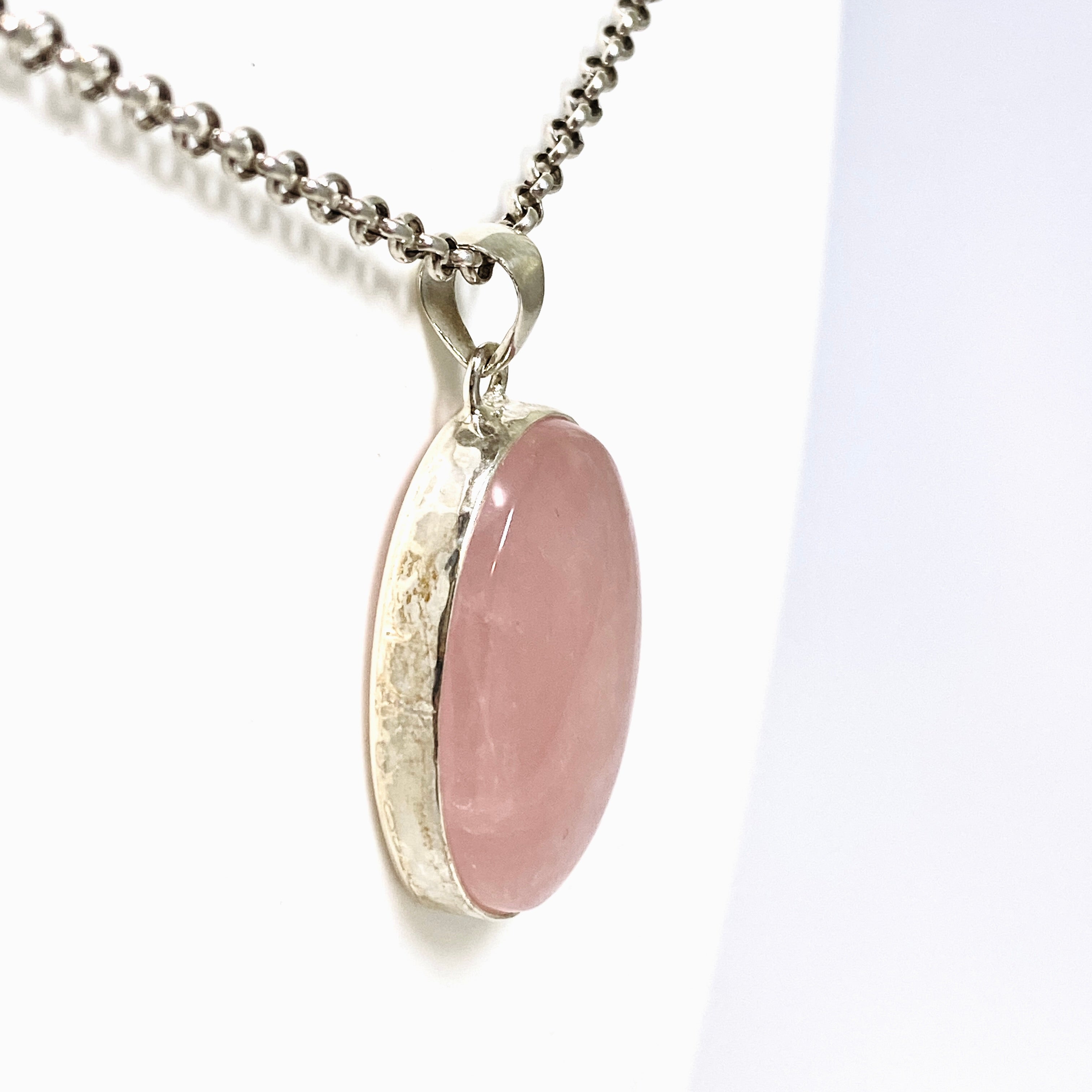 Natural Rose Quartz Oval Cabochon Pendant Necklace - Healing Crystal Jewelry for Women - Perfect for Meditation, Energy Balancing & Spiritual Gifts