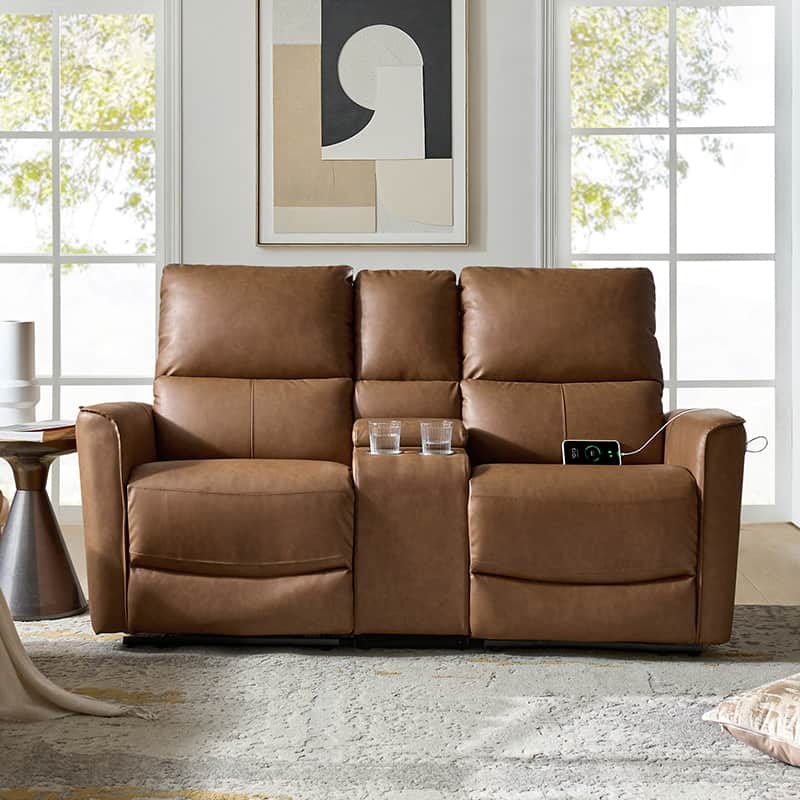 Celisha Power Reclining Sofa with Storage Console & Wide Seats - Modern Recliner Couch with USB Charging for Living Room, Home Theater & Family Room Comfort