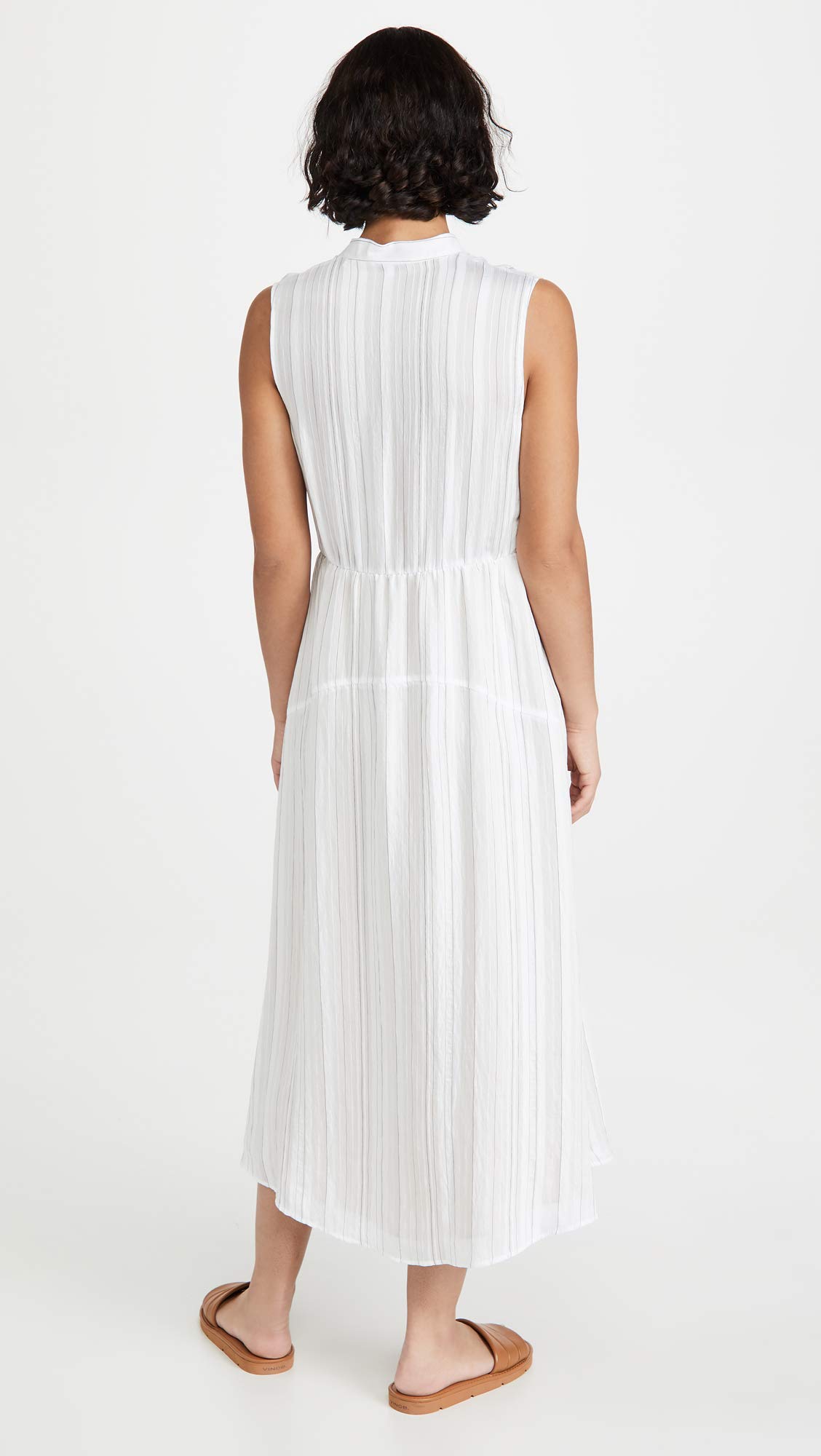 Vince Women's Drapey Stripe Tiered Dress - Flowy Casual Summer Dress in Optic White/Black, Size 8 | Perfect for Beach Vacations, Brunch Dates & Summer Weddings