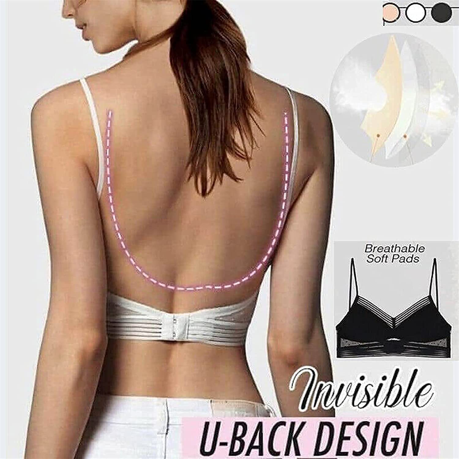 Starry Wireless Lace Bra - Low Back Push Up Bra with U-Back Design for Lifting Support, Comfortable & Sexy Lingerie for Women | Perfect for Evening Wear, Date Night & Special Occasions