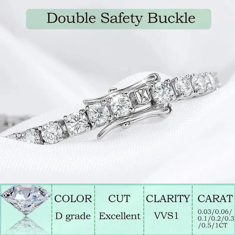 6.5mm Genuine Moissanite Tennis Bracelet for Women - 925 Sterling Silver Platinum Plated Wedding Jewelry - Perfect Christmas Gift, Anniversary Present & Special Occasion Accessory