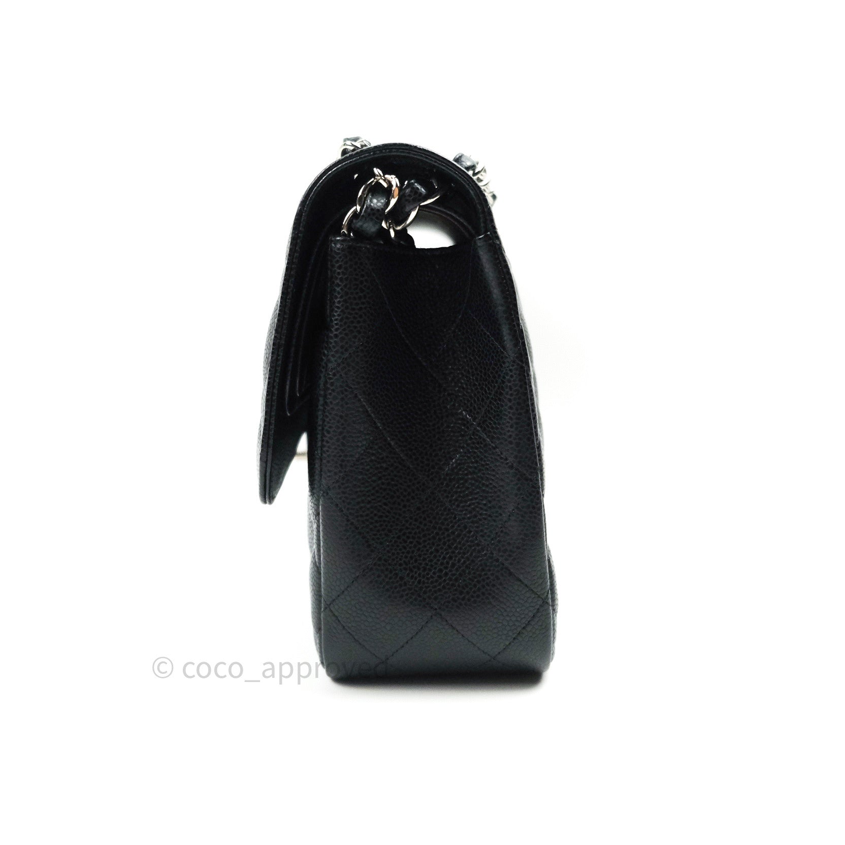 Chanel Classic Jumbo Double Flap Bag Black Quilted Caviar Leather with Silver Hardware - Luxury Designer Handbag for Women, Perfect for Evening Events & Special Occasions