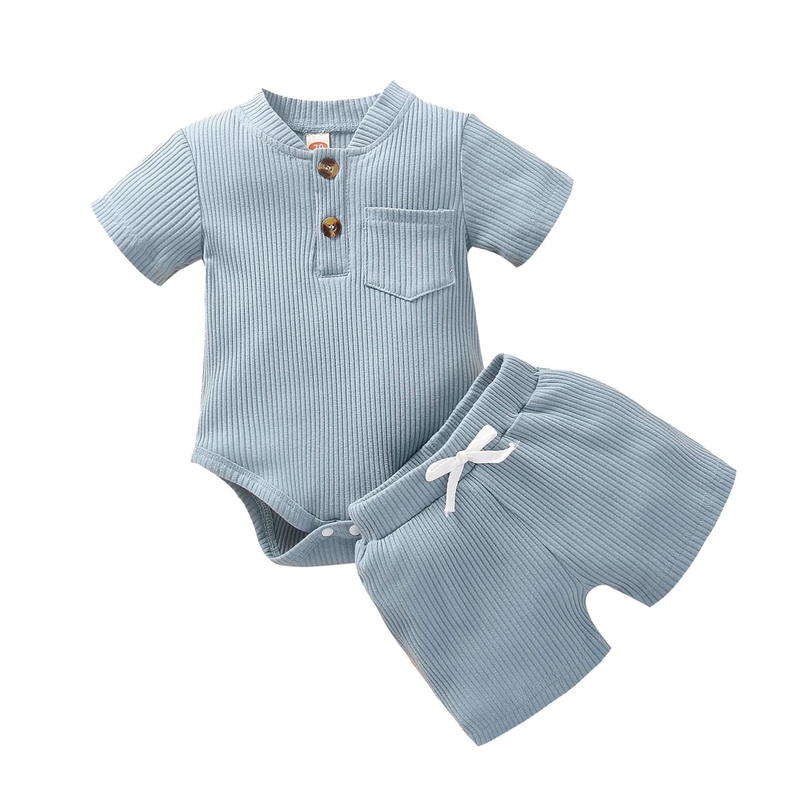 Egbsmy Ribbed Baby Romper & Shorts Set - Newborn Infant Girls & Boys Short Sleeve Bodysuit Outfit | Perfect for Playtime, Photo Shoots & Everyday Wear