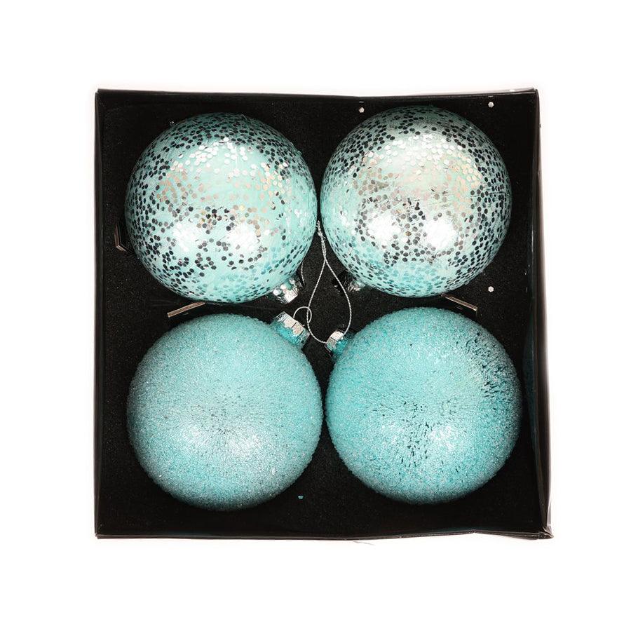 JLINE Christmas Glass Ornament Ball Box Set - 4 Pieces 11cm Mint Green Holiday Decor for Tree, Home, Party & Gift Giving