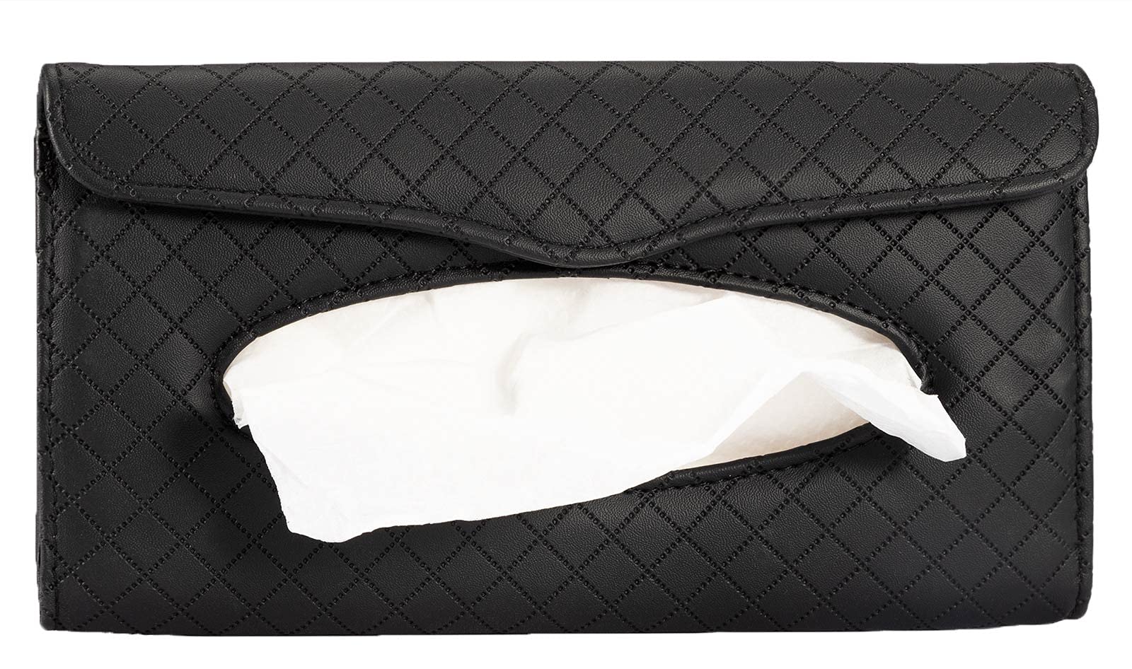 Premium PU Leather Car Tissue Box Holder - Luxury Hanging Sun Visor Napkin Organizer for Cars & Trucks | Black Plaid Design | Perfect for Road Trips, Daily Commute & Vehicle Decoration
