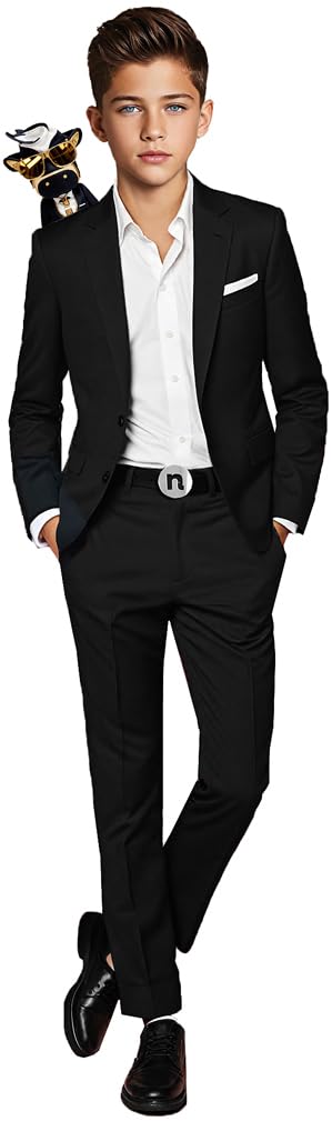 Black n Bianco Boys' First Class Slim Fit Suits - Lightweight Blazer & Pants Set for Formal Occasions | Perfect for Weddings, School Photos & Special Events | Presented by Baby Muffin