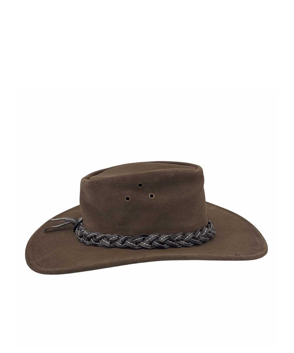 Jacaru Wallaroo Suede Hat - Premium Australian Leather Outback Hat for Men & Women - Perfect for Outdoor Adventures, Camping, Hiking and Country Style Fashion
