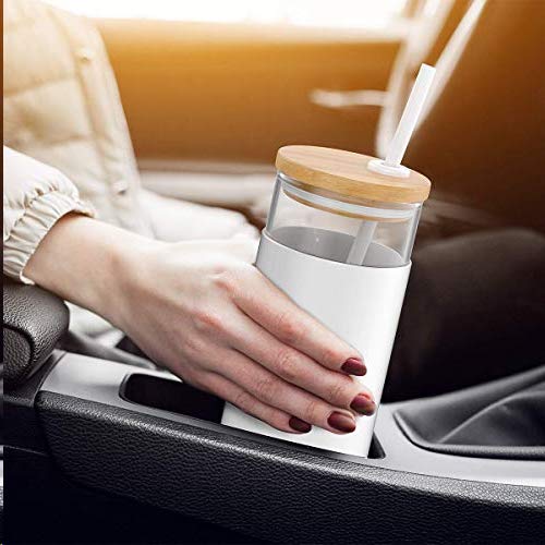 20 oz Glass Tumbler with Bamboo Lid & Silicone Sleeve - BPA Free, Reusable Water Bottle with Straw - 8 Pack Black - Perfect for Home, Office, Gym, and Outdoor Activities