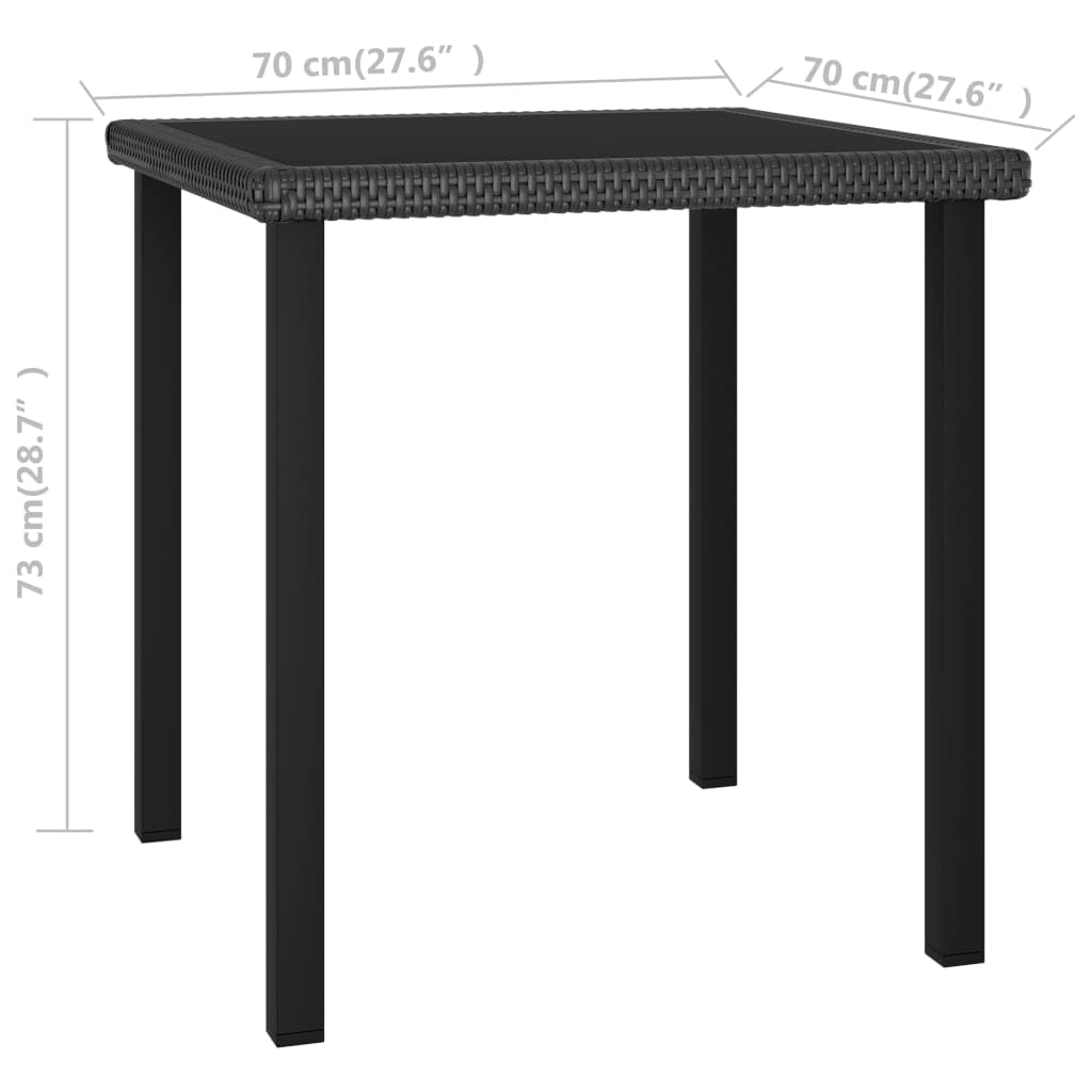 Outdoor Patio Dining Table 27.6 Inch Square - Weather-Resistant Black Poly Rattan Set for Garden, Balcony & Backyard BBQ Parties