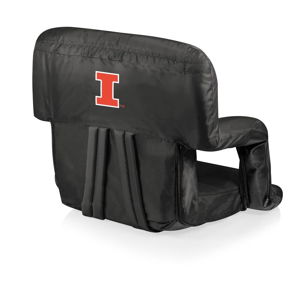 NCAA Illinois Fighting Illini Ventura Portable Reclining Seat - Lightweight Folding Stadium Chair with Cup Holder, Black - Perfect for Football Games, Tailgating, Camping & Outdoor Events