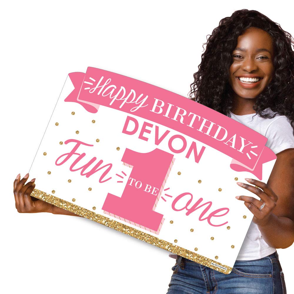 Personalized 1st Birthday Yard Sign for Girls - Custom Name Lawn Decoration - 'Fun to be One' Party Decor - Perfect for Outdoor Celebrations & Photo Backdrops