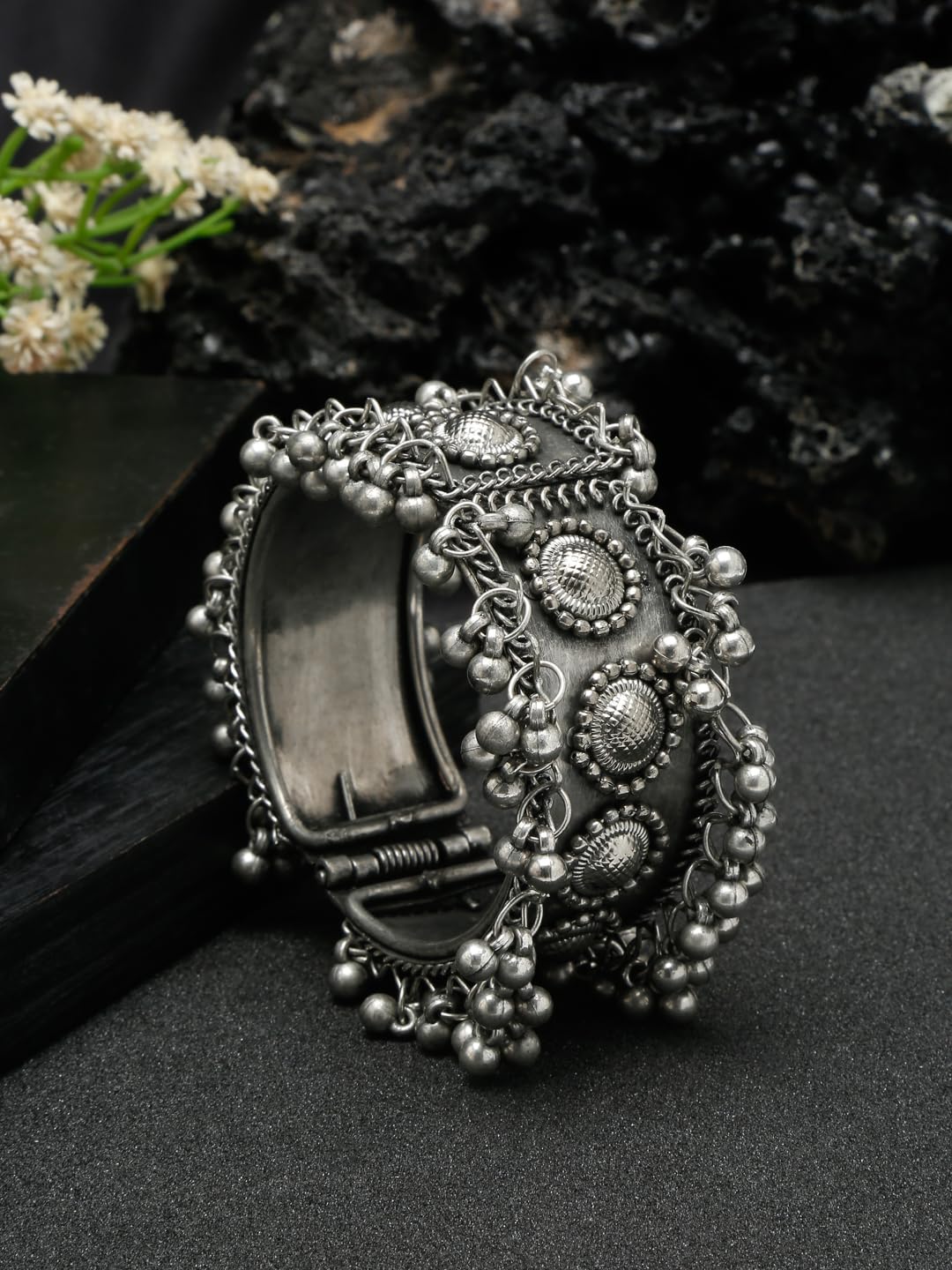 YouBella Oxidized Silver Plated Cuff Bracelet for Women - Celebrity Inspired Jewelry Bangle for Girls & Women | Perfect for Parties, Weddings & Everyday Fashion