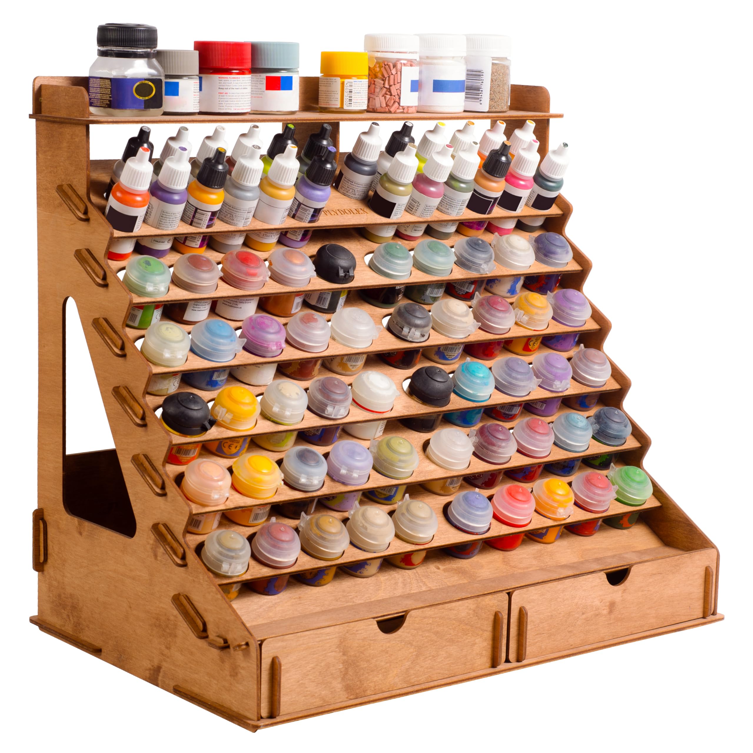 Modular Paint Organizer for 74 Paint Bottles & 14 Brushes - Paint Storage Rack for 105 Bottles & 14 Brushes - Miniature Paint Set Organizer for Artists, Hobbyists & DIY Projects - Perfect for Warhammer, Model Kits & Craft Painting