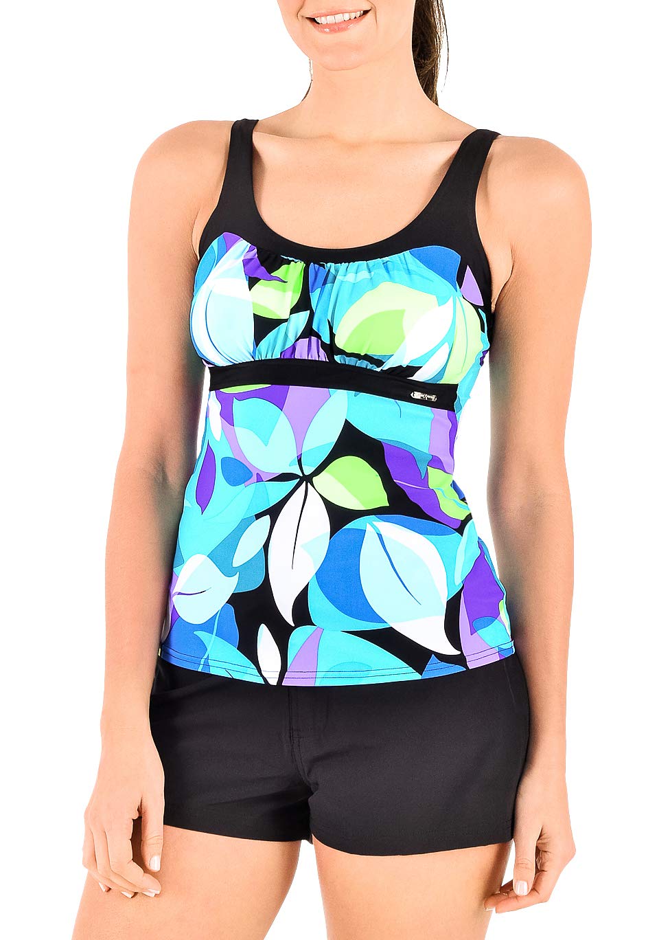 ZeroXposur Women's Tankini Bathing Suits Set with Solid Board Short – Modest Swimwear for Women | Beach Vacation, Pool Party & Summer Water Activities