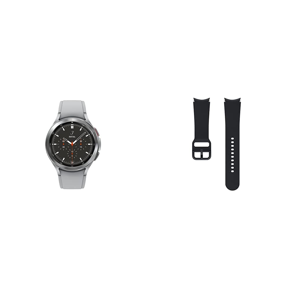 SAMSUNG Galaxy Watch 4 Classic 46mm Smartwatch with ECG Monitor, Heart Rate Tracker, Bluetooth - US Version (Silver with Silicone Band) | Fitness Tracking, Sleep Monitoring, Smart Notifications for Android Users
