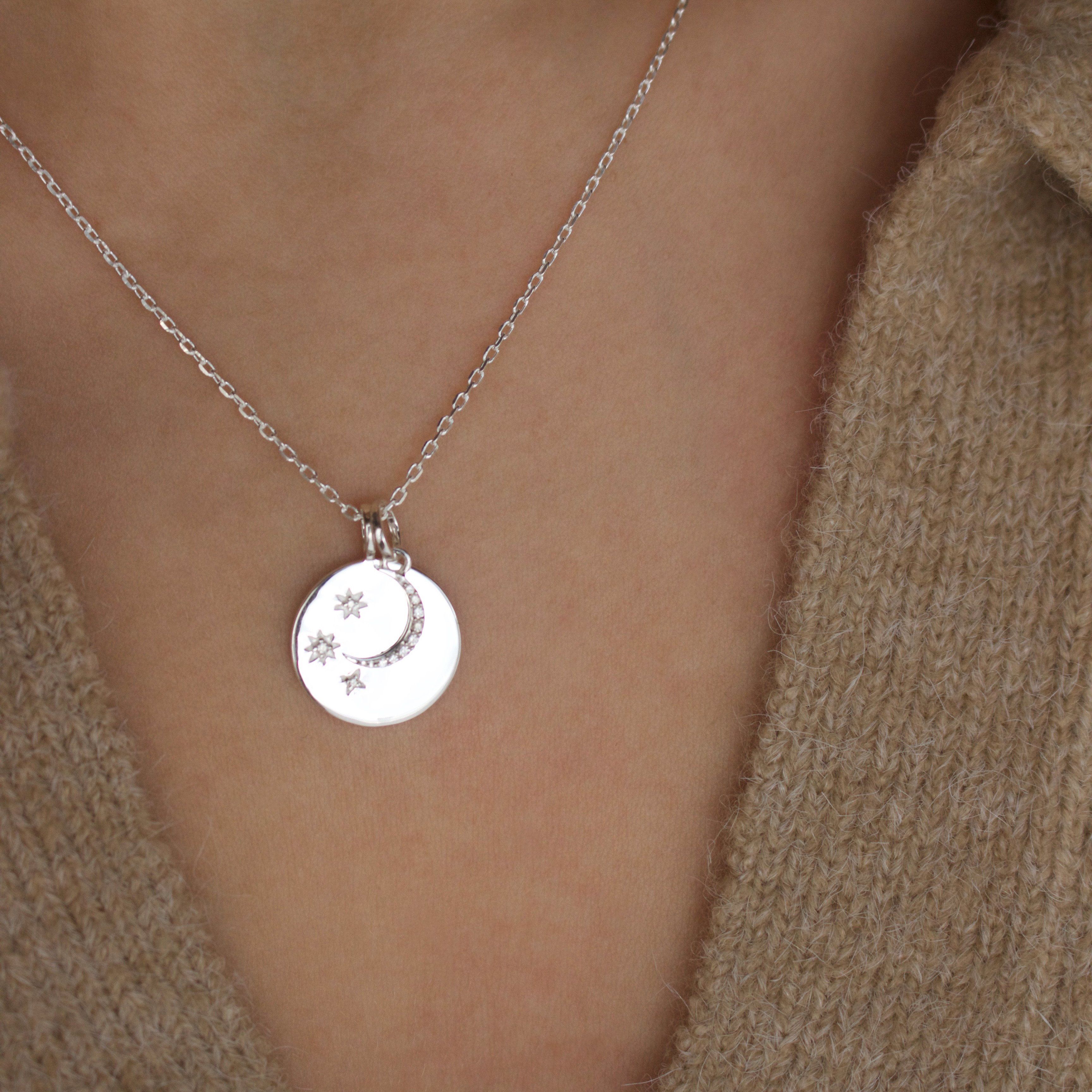 Celestial Coin Necklace with Crescent Moon Charm - Perfect for Stargazing, Romantic Gifts & Boho Jewelry Lovers