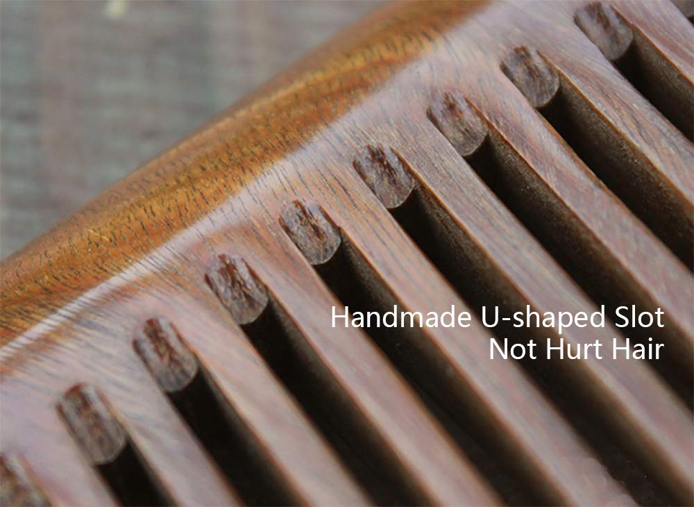 ERZA SCARLET Natural Green Sandalwood Wooden Comb - Anti-Static Hair & Beard Comb for Smooth Detangling (Standard Tooth) - Perfect for Daily Grooming, Travel & Salon Use