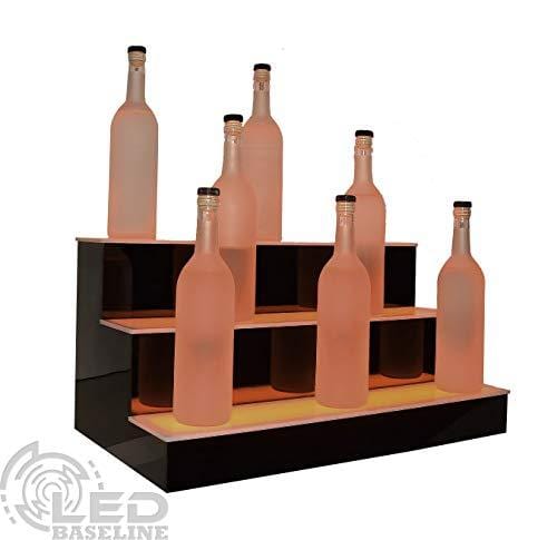 24-Slot 3-Tier LED Color Changing Liquor Bottle Display Shelf - Wall Mounted Bar Storage with Remote Control - Perfect for Home Bars, Restaurants, and Nightclubs