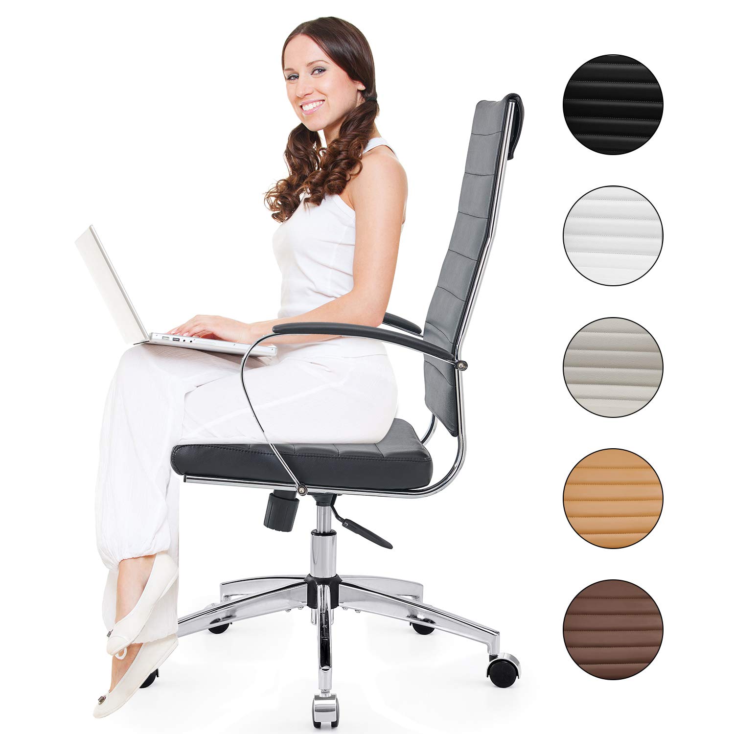 Ergonomic High Back Leather Office Chair - Adjustable Computer Desk Chair for Home & Work, Black (4020-Black) - Perfect for Long Hours of Work, Gaming & Study