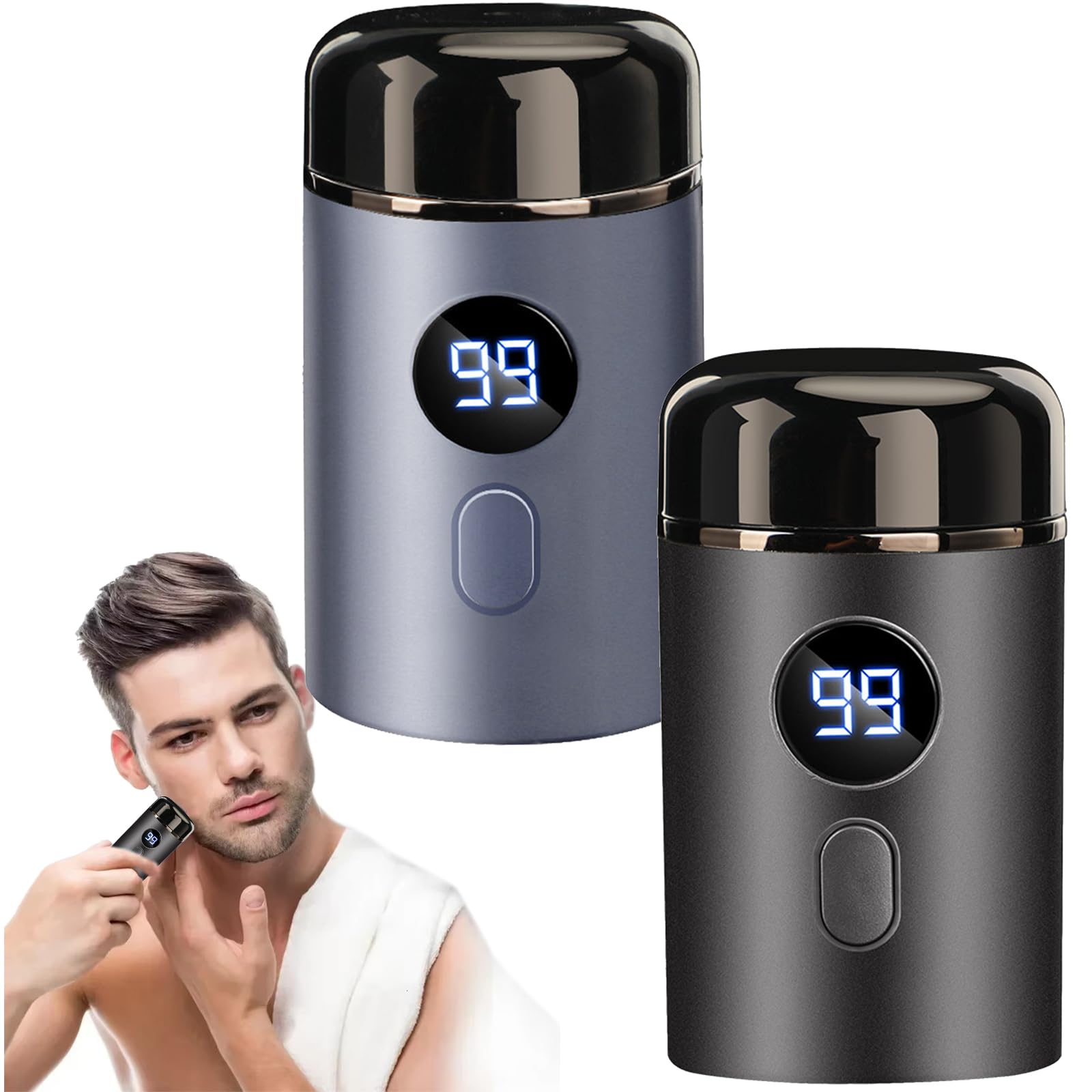 Timeatea Shaver - 2025 New Mini Portable Electric Shaver for Men & Women, USB C Rechargeable, LED Power Display, Travel-Friendly Design (Gray+Blue) - Perfect for Home, Office, Gym & Travel Use
