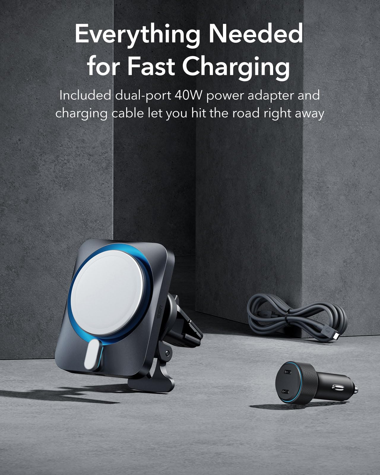 ESR 15W Apple-Certified MagSafe Car Mount Charger with CryoBoost Cooling & 40W Dual USB-C Ports - Fast Wireless Charger for iPhone 16/15/14/13/12 Pro Max/Plus/Mini - Perfect for Road Trips & Daily Commute