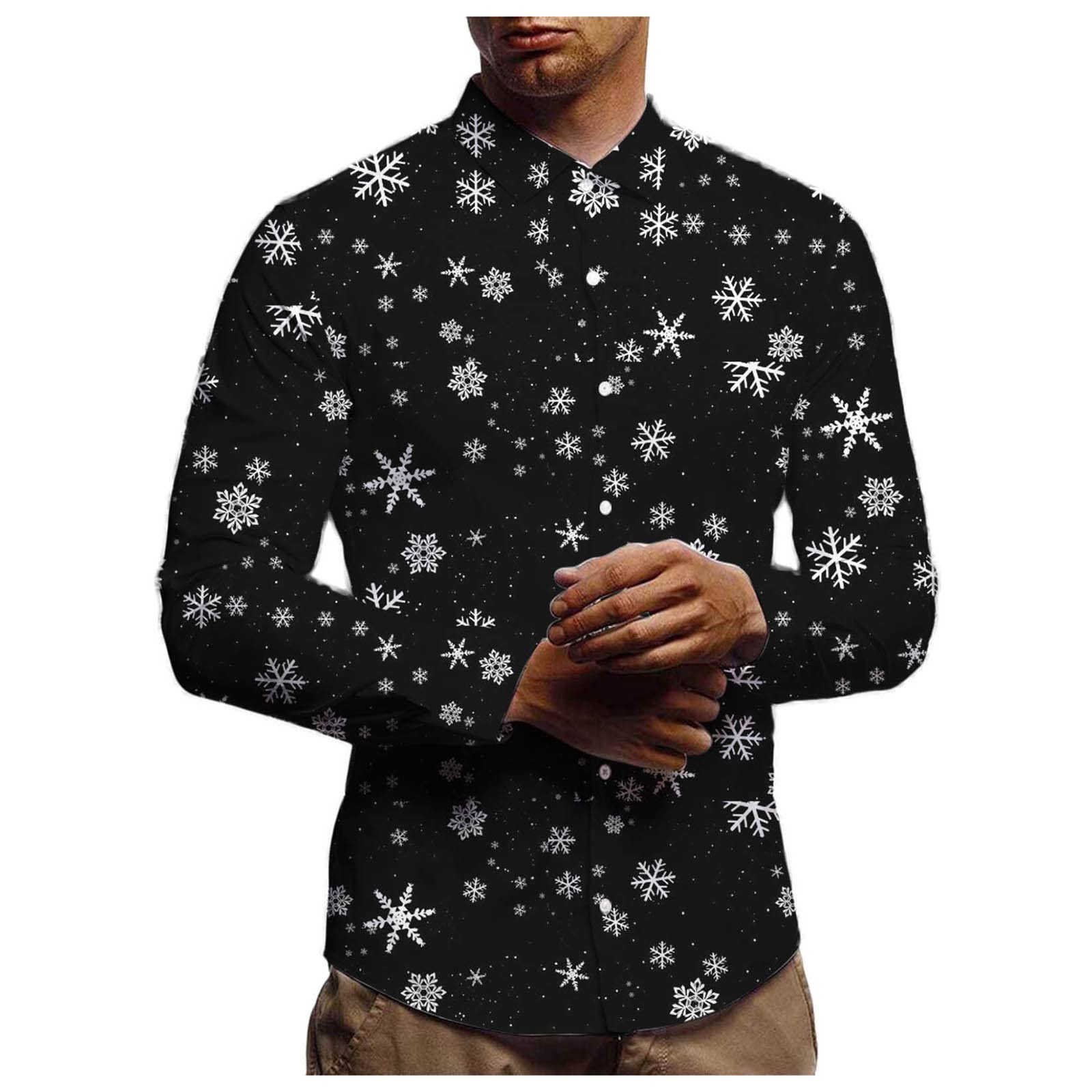Stylish Printed Christmas Men's Long Sleeve Shirt - Holiday Party, Office Casual & Family Gathering Outfit
