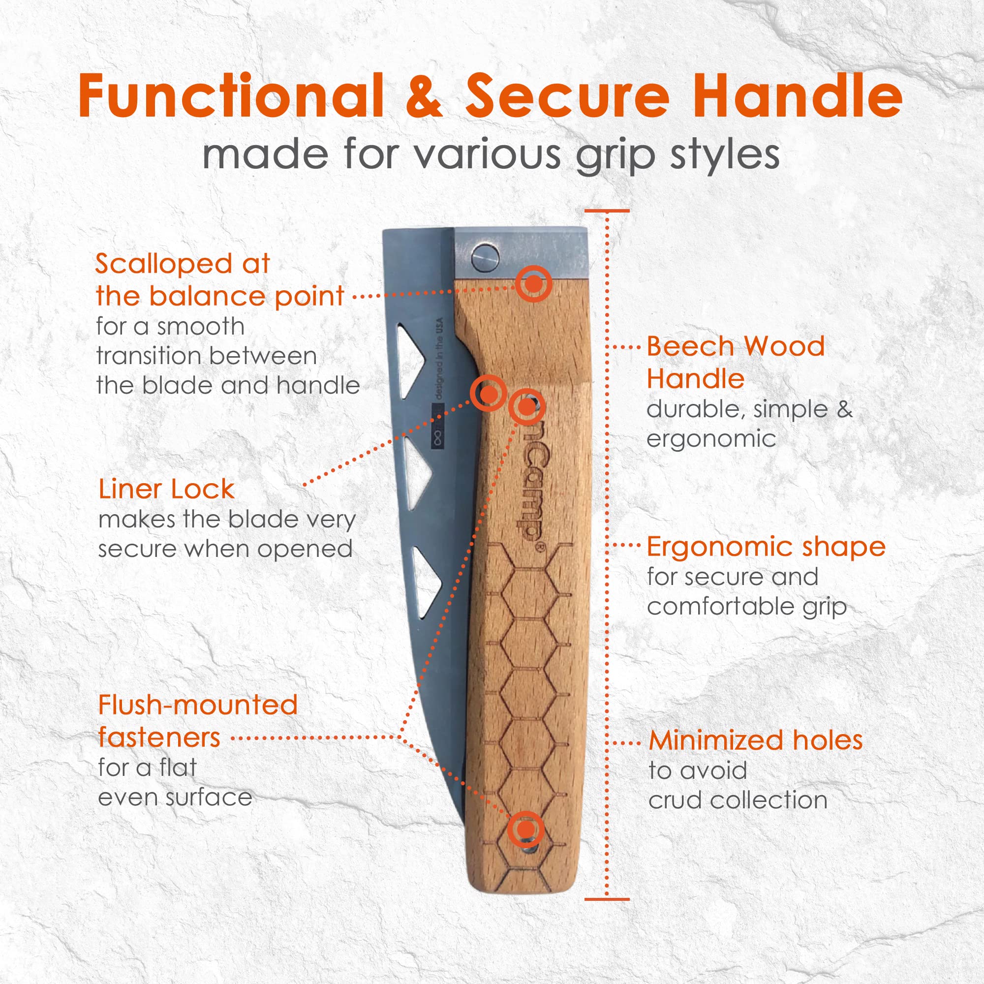 Premium nCamp Folding Chef Knife - 9CR18MOV Steel Blade with Wood Handle for Secure Grip | Western Utility & Outdoor Cooking Knife for Camping, Hiking & Kitchen Use