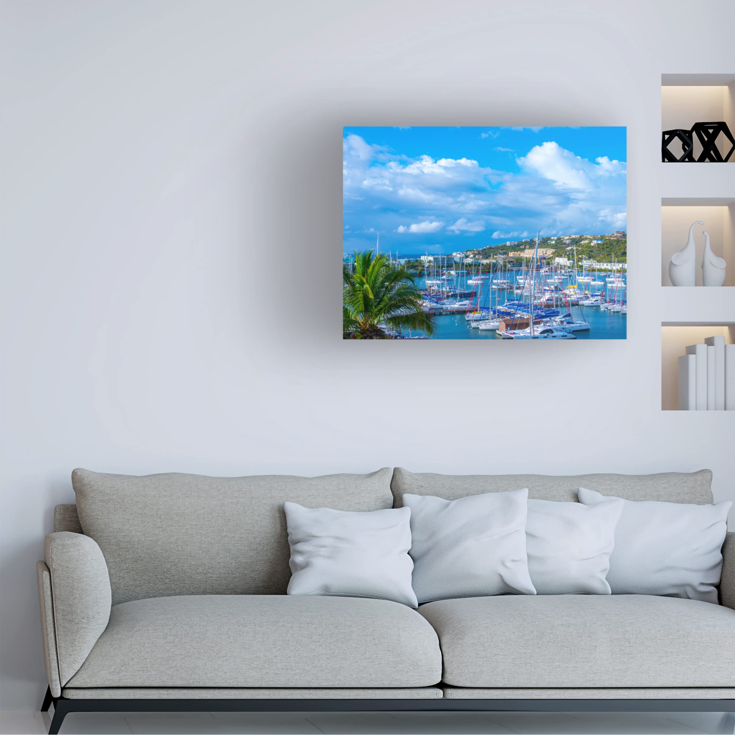 Jack Reed 'Oyster Pond Bay St Maarten' Canvas Wall Art Print - Tropical Beach Landscape Painting for Living Room, Bedroom & Office Decor