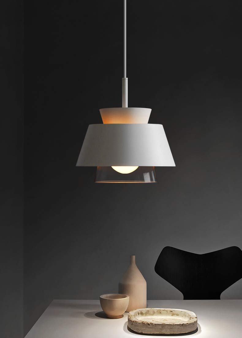 Plug-in Hanging Swag Lamp with 15ft Cord & UL Dimmer Switch - No Wiring Needed Macaron White Iron Pendant Light with Glass Handle (Bulbs Not Included) | Perfect for Dining Room, Bedroom, or Kitchen Decor | Nordic Style Lighting Fixture
