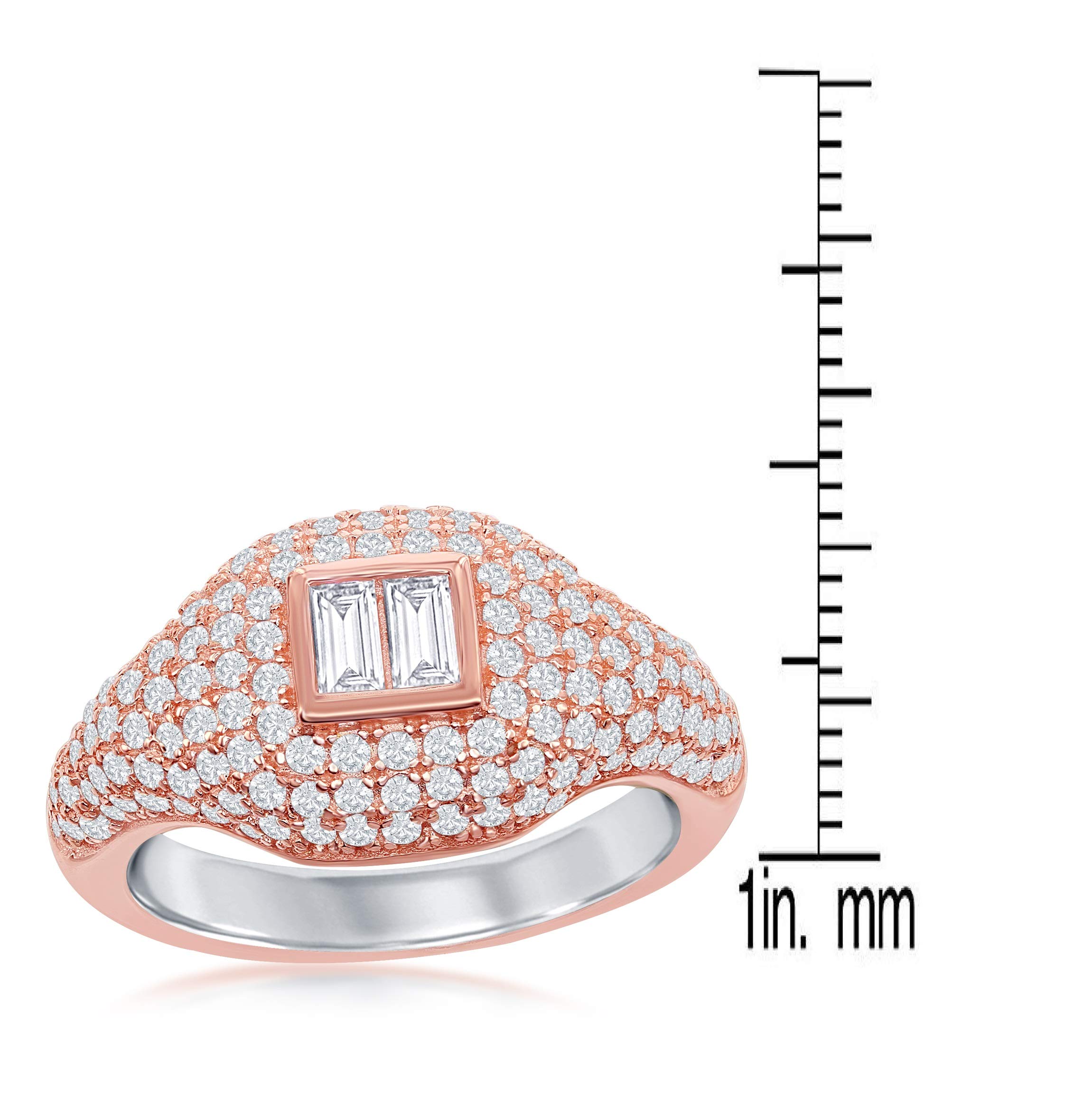 Sterling Silver or Rose Gold Micro Pave Double Baguette Ring - Elegant Stackable Band for Engagement, Wedding, Anniversary & Everyday Wear