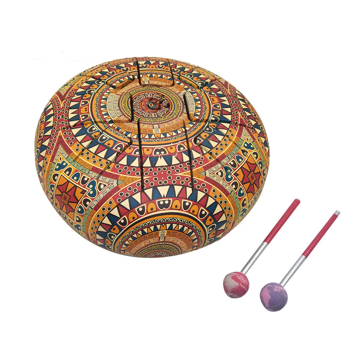 OM Tongue Drum 7 Inch - Steel Handpan Tank Drum with Mallets & Carry Bag | Percussion Musical Instrument for Meditation, Yoga & Relaxation (Cream)