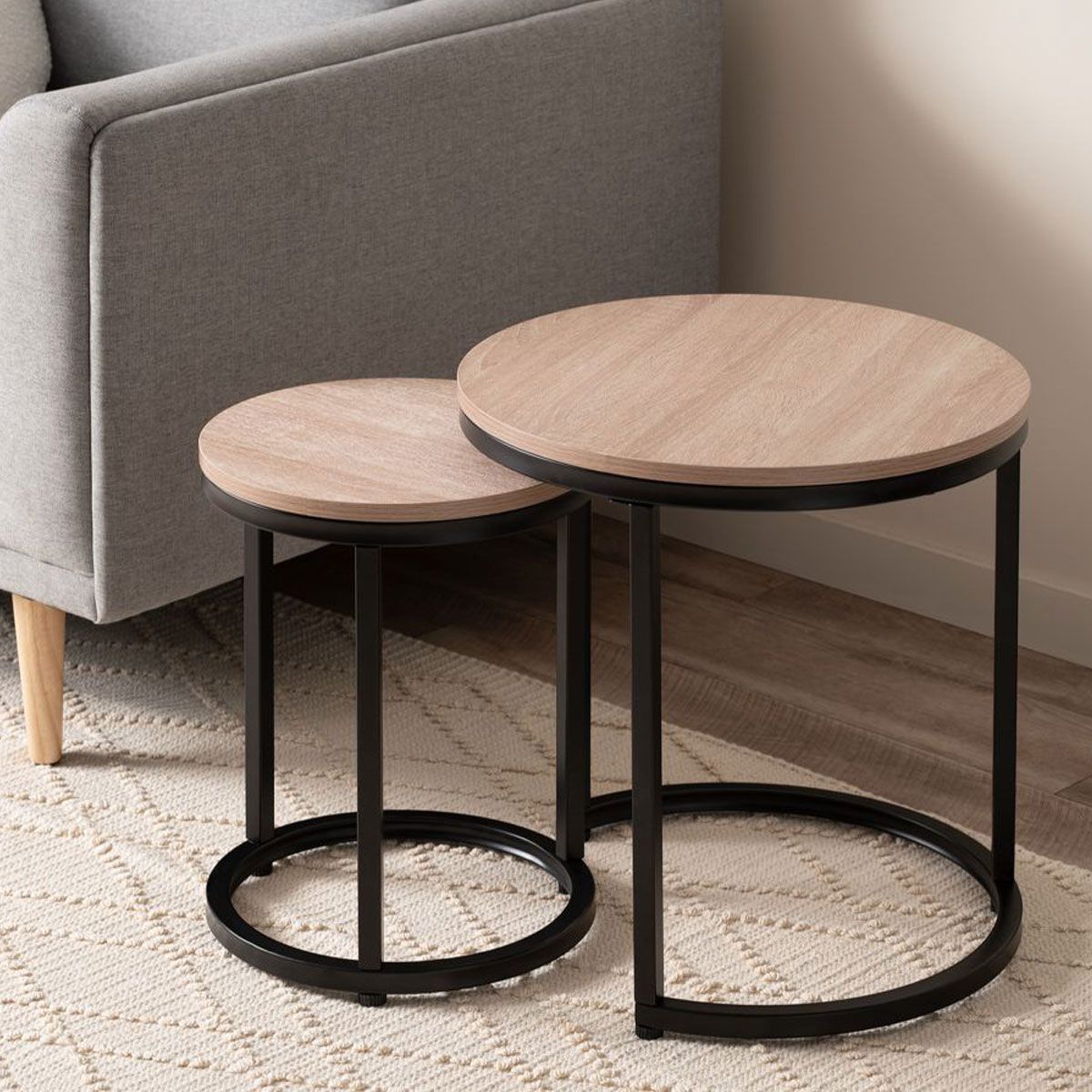 Vigo Modern Nesting Side Tables Set of 2 - Black End Tables for Living Room, Bedroom - Space Saving Accent Tables for Small Spaces