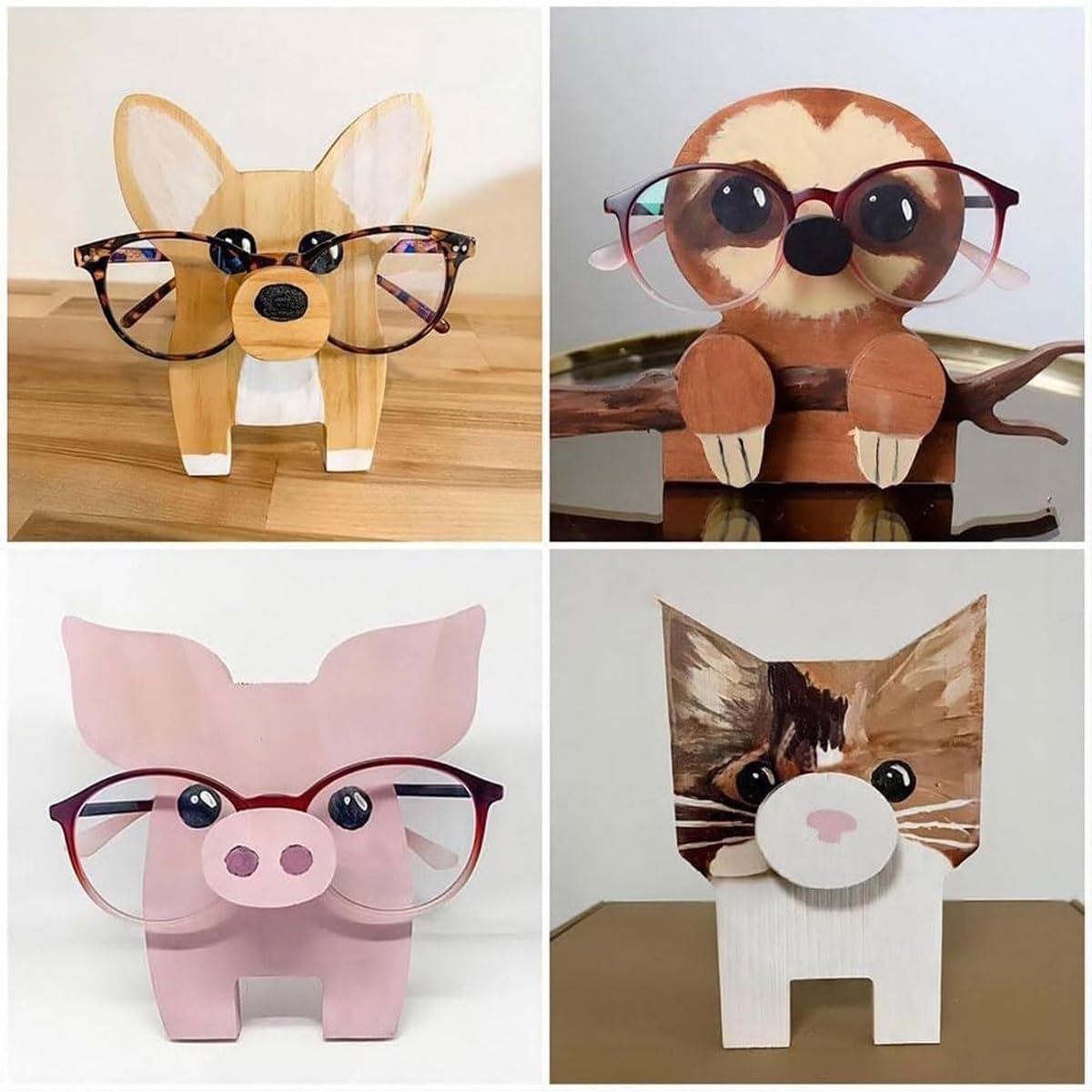 Newsukie Wooden Animal Eyeglass Stand - Cute Otter-Shaped Eyeglass Holder for Desk, Handmade Wooden Glasses Organizer for Multiple Pairs - Perfect for Home Office, Bedroom & Gift Giving