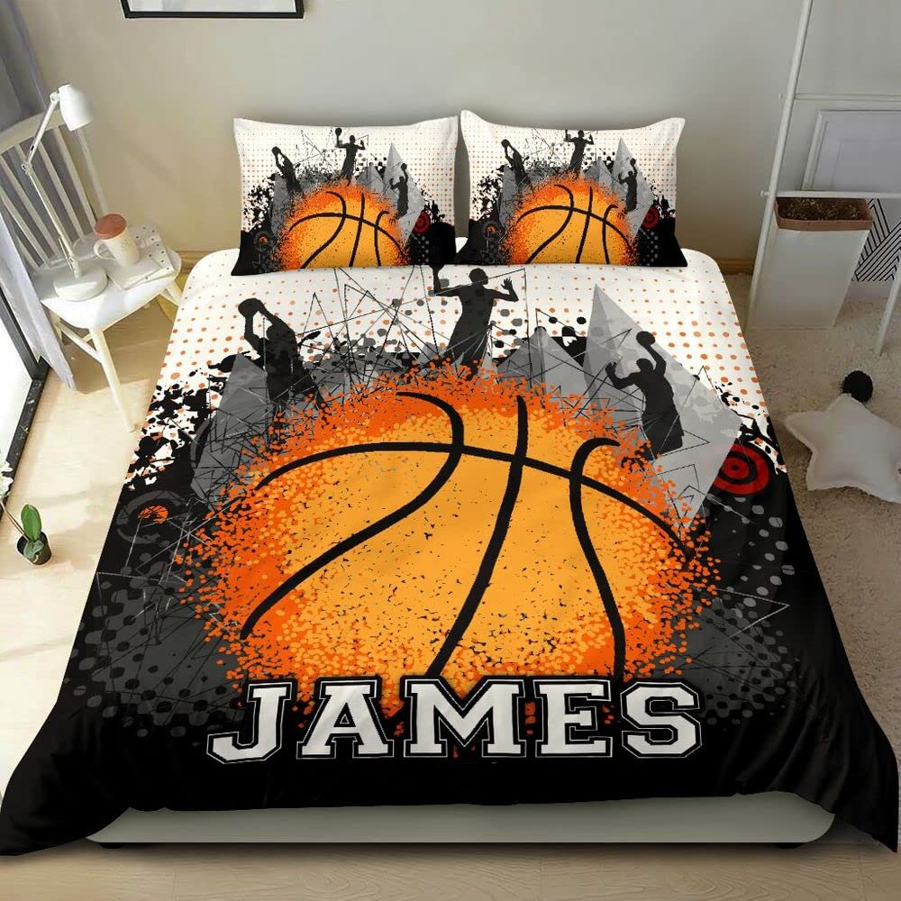 Custom Name Basketball Bedding Set for Kids - 3 Piece Twin Size Duvet Cover with Pillow Shams for Boys & Girls (No Comforter Included) - Perfect Gift for Basketball Lovers, Teen Bedroom Decor & Sports Themed Rooms