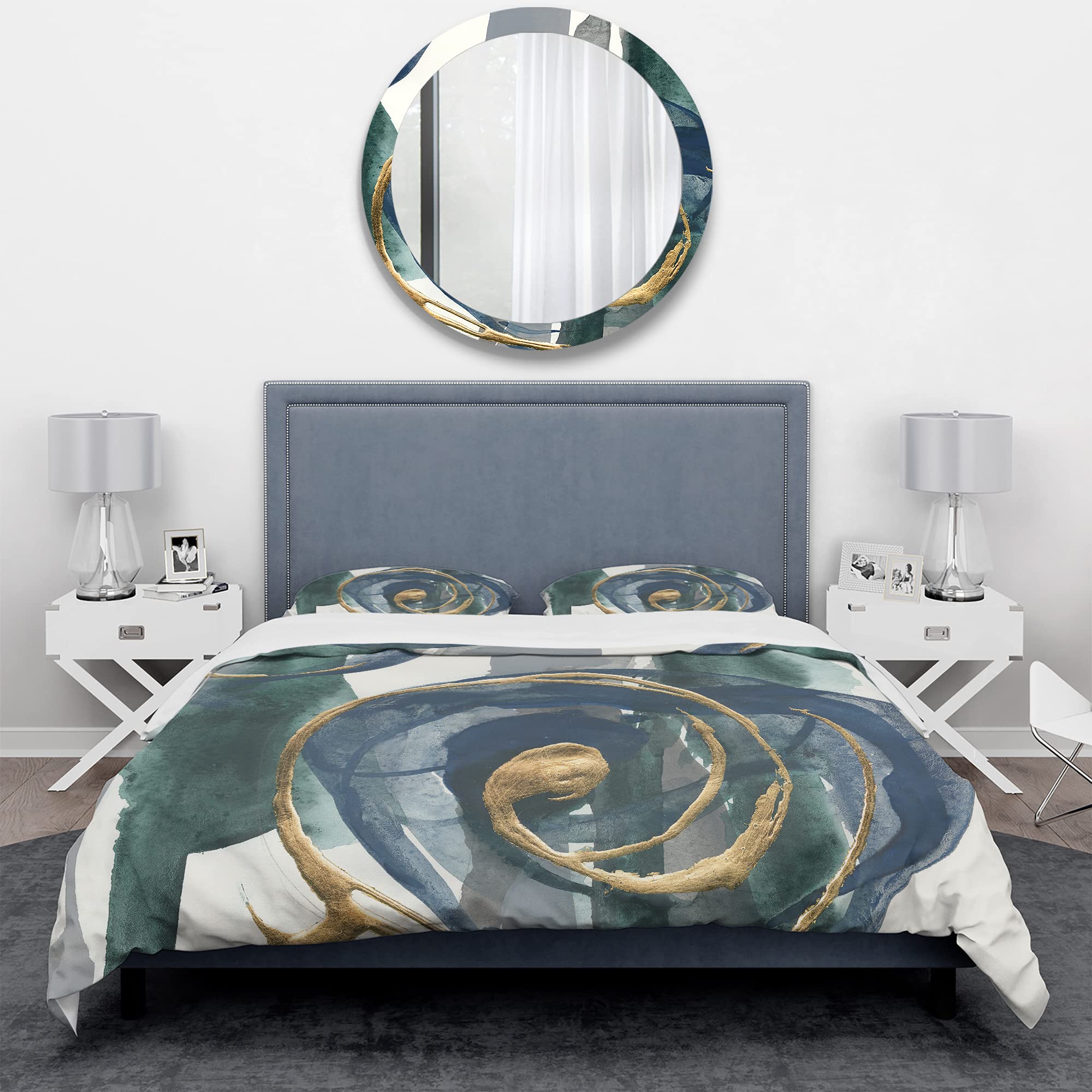 Modern Metallic Indigo & Gold Duvet Cover Set King - Abstract Bedding for All Seasons