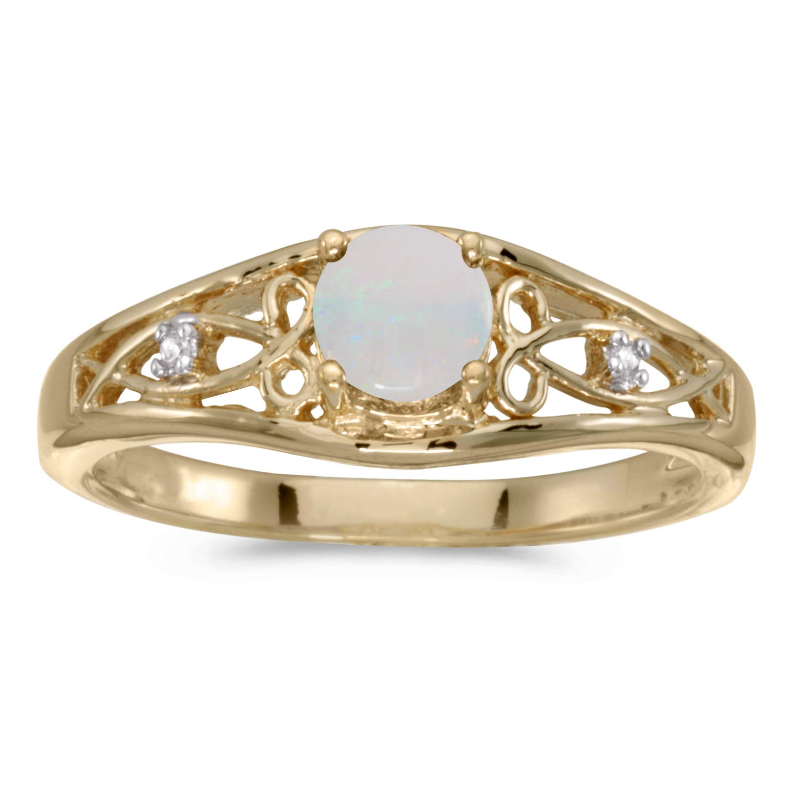 10K Yellow Gold Round Opal and Diamond Ring for Women - Elegant Birthstone Jewelry Gift for Anniversary, Engagement, or Special Occasions