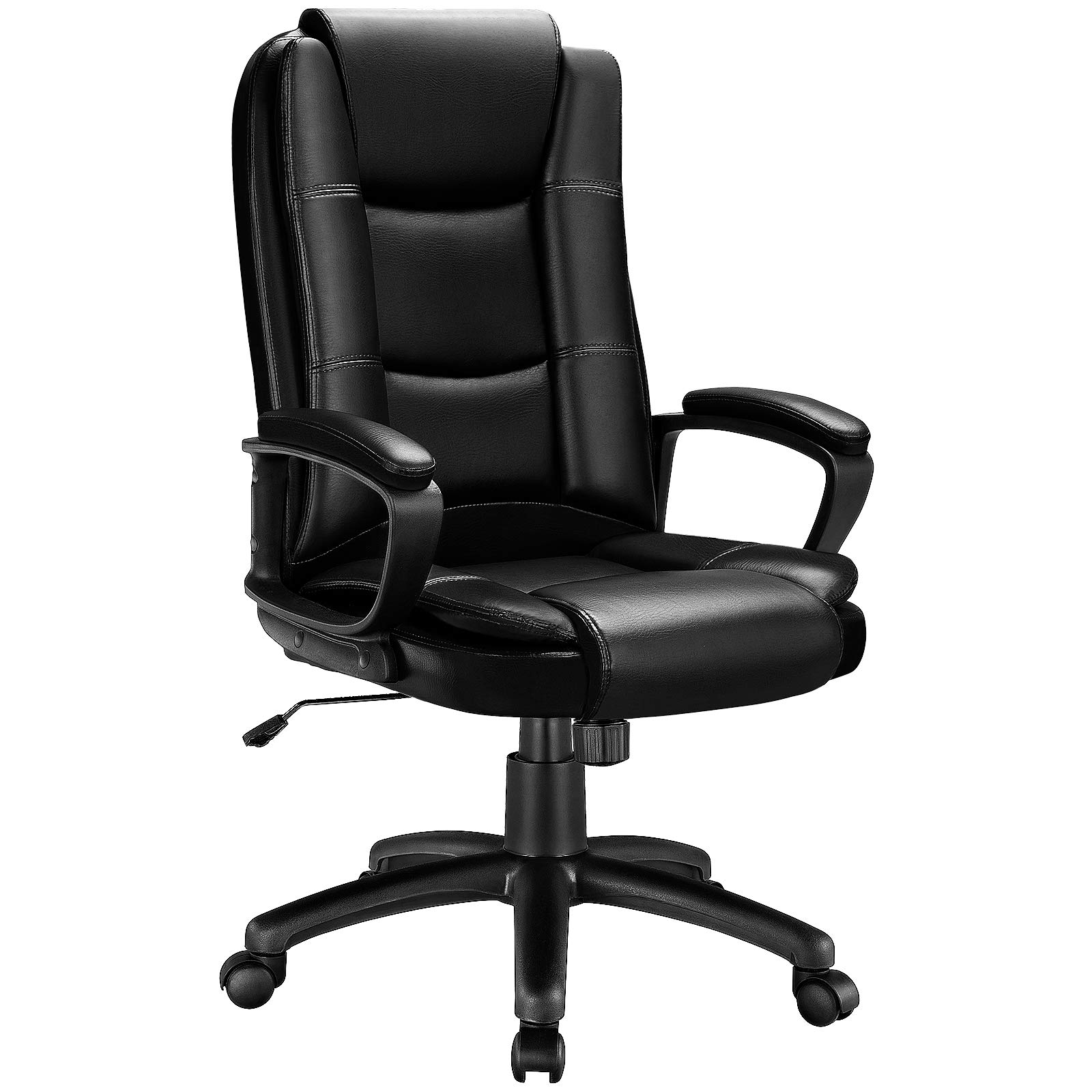 Ergonomic Office Chair with High Back Lumbar Support - Adjustable Swivel Computer Desk Chair for Gaming & Home Office, Black Leather Racing Style with Wheels - Perfect for Long Work Sessions & Gaming Marathons